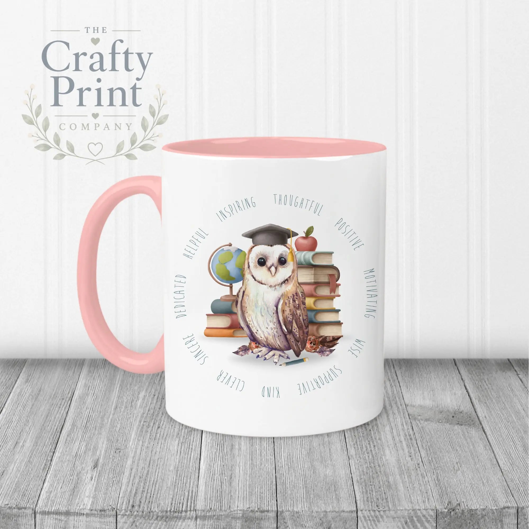 Owl Books Teacher Mug - Pink Handle & Inner / Male - Mugs