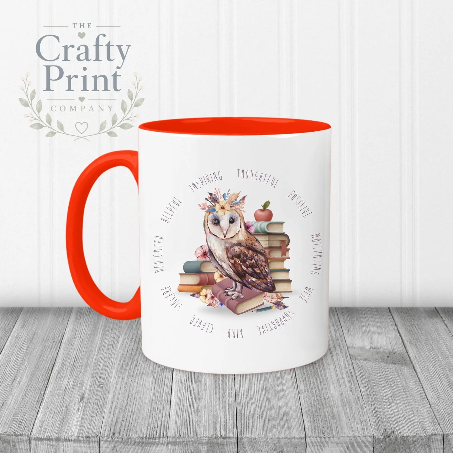 Owl Books Teacher Mug - Red Handle & Inner / Female - Mugs