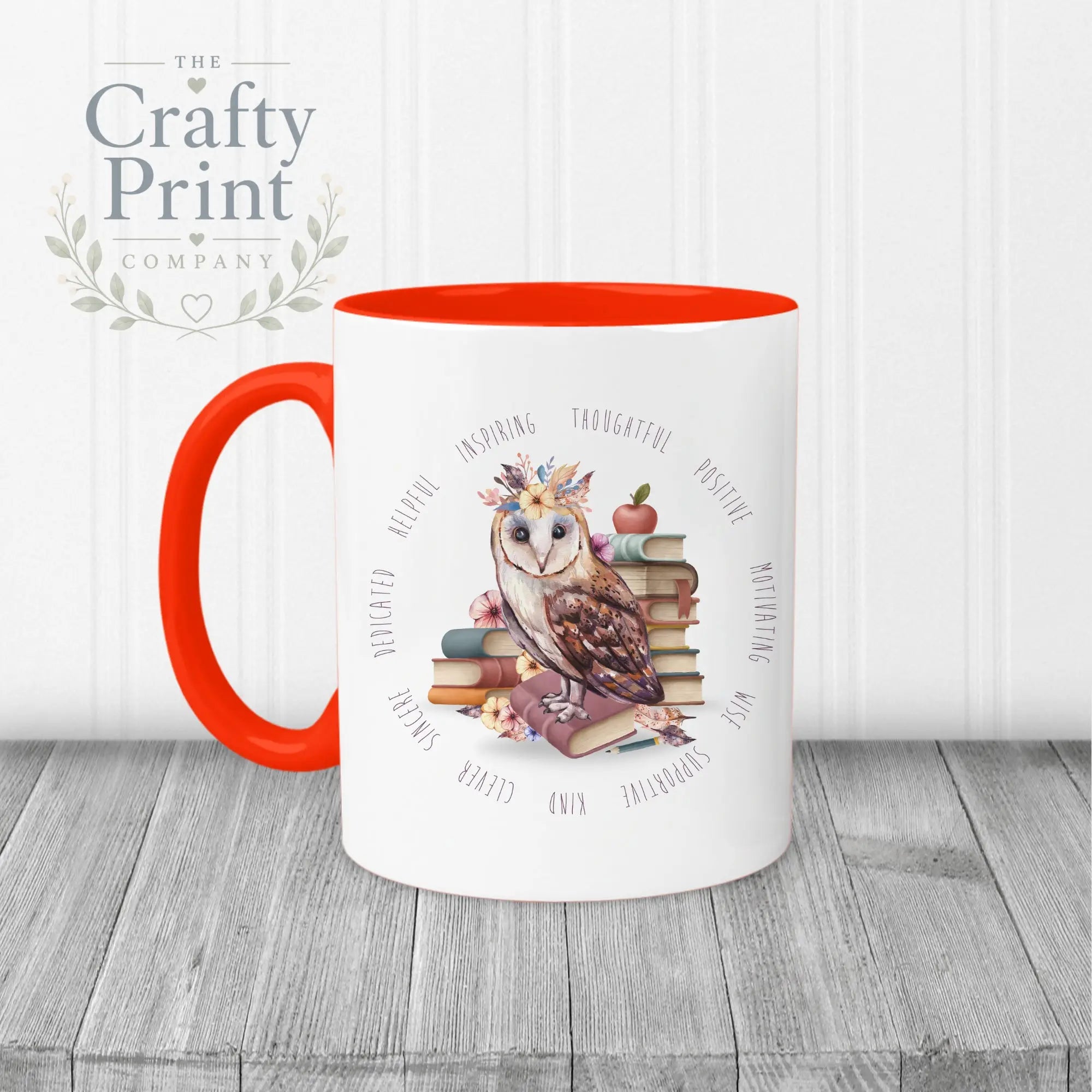 Owl Books Teacher Mug - Red Handle & Inner / Female - Mugs
