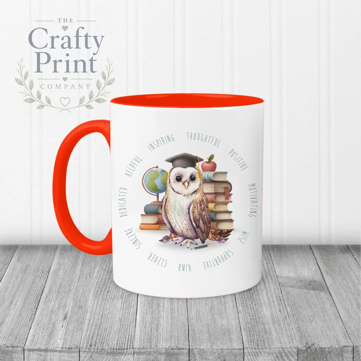 Owl Books Teacher Mug - Red Handle & Inner / Male - Mugs