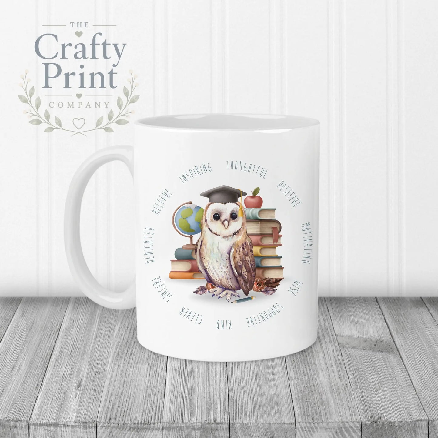 Owl Books Teacher Mug - White Handle & Inner / Male - Mugs