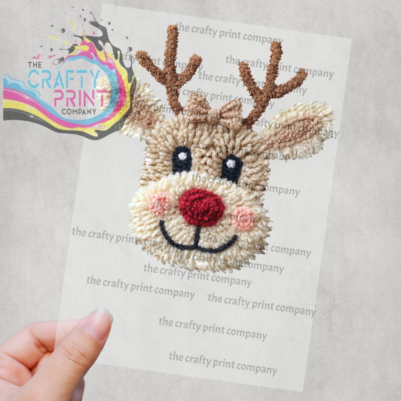 Patchwork Yarn Crochet Look Reindeer DTF Print - Posters