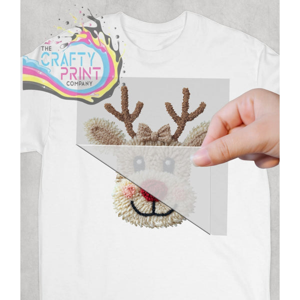 Patchwork Yarn Crochet Look Reindeer DTF Print - Posters