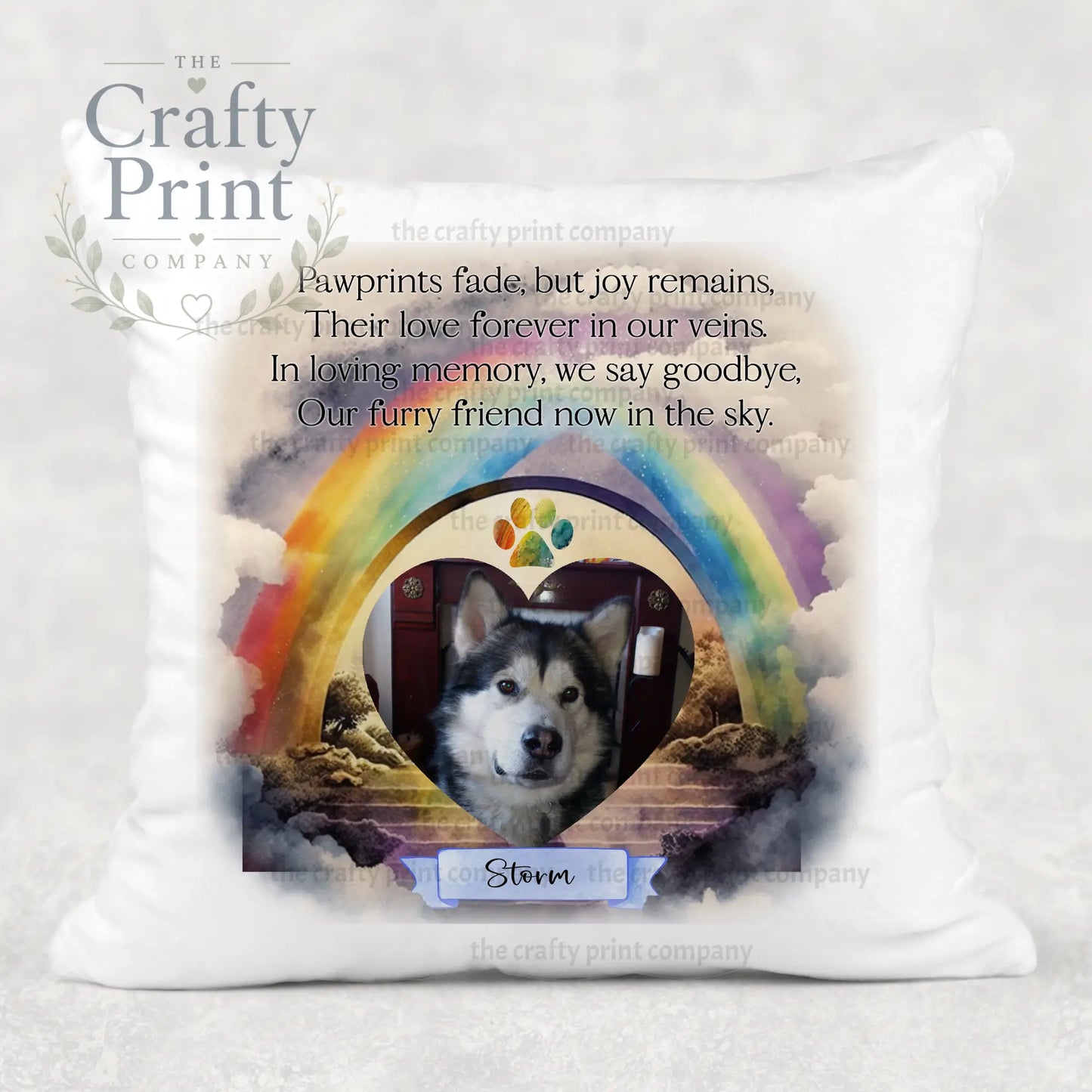 Paw Prints Fade Pet Memorial Cushion - Blue / Cover ONLY