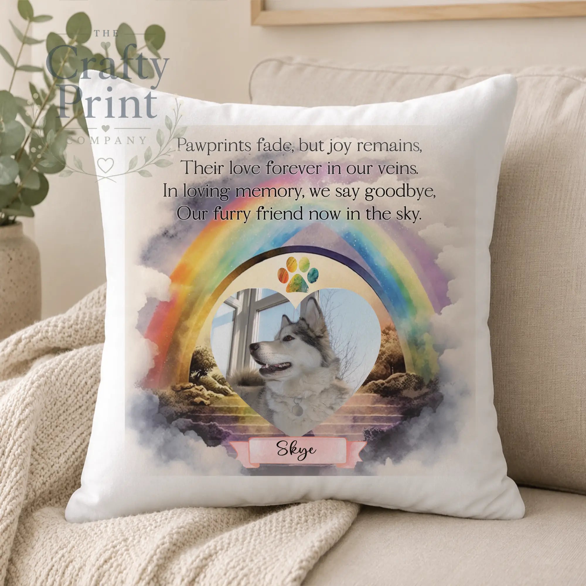 Paw Prints Fade Pet Memorial Cushion