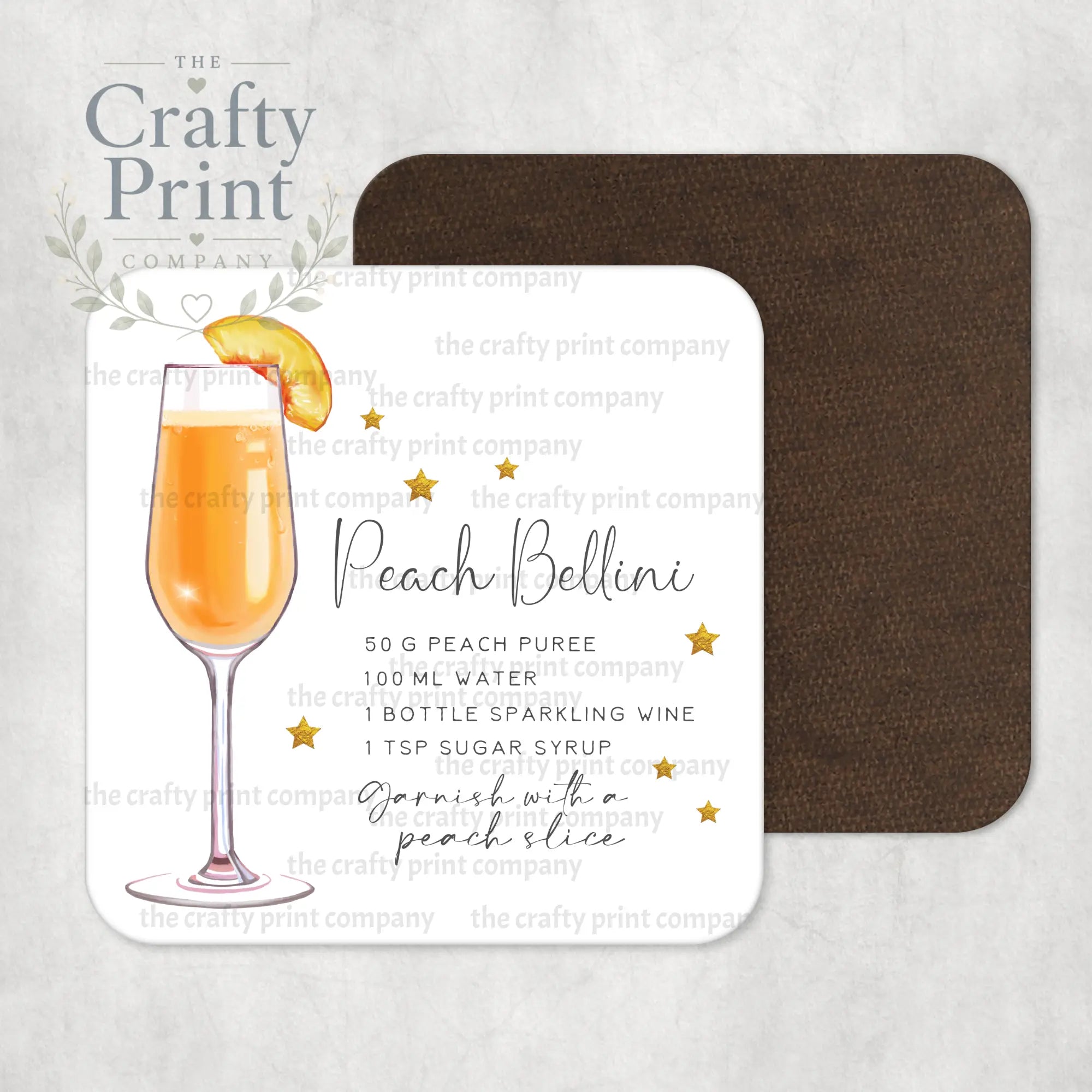 Peach Bellini Cocktail Recipe Coaster - Coasters