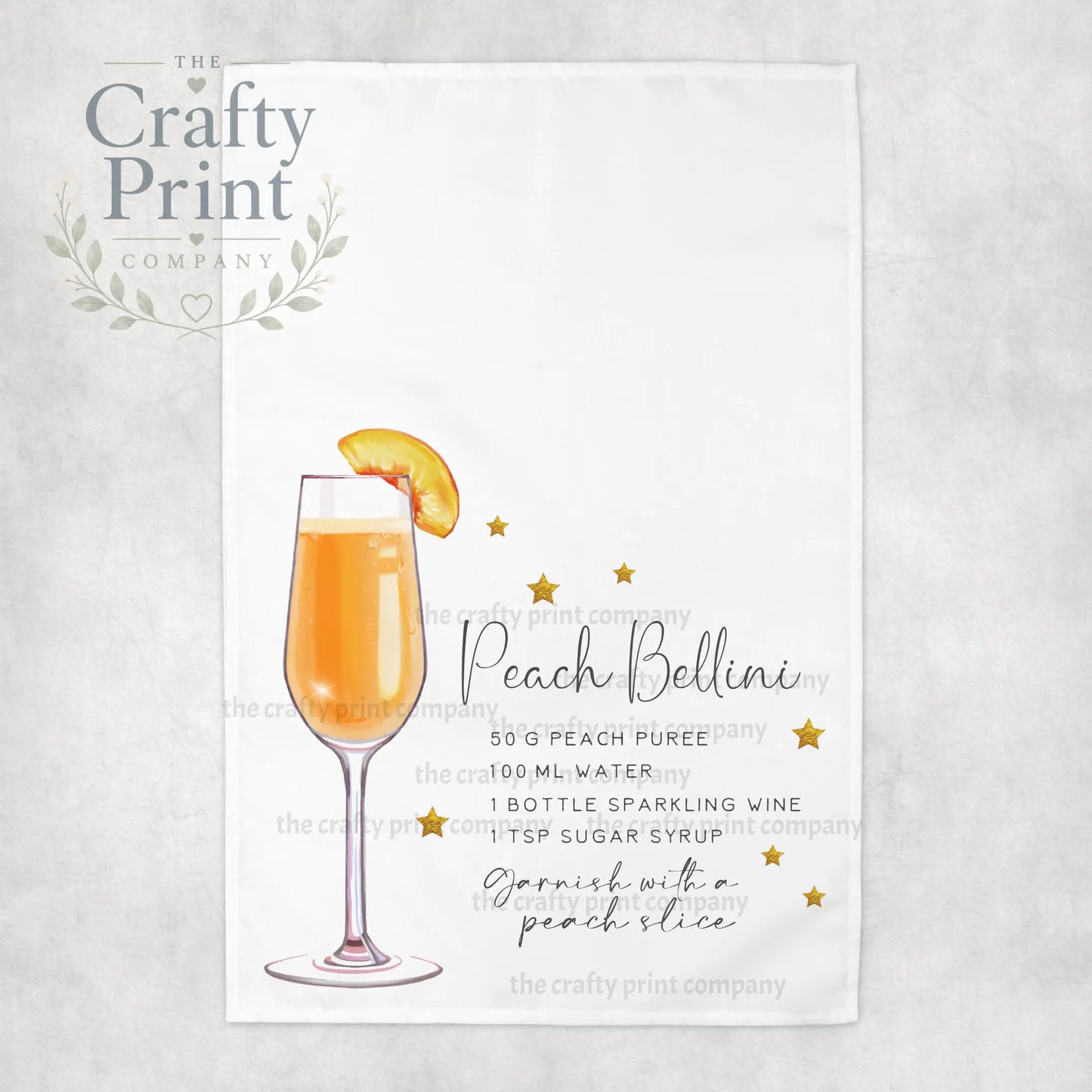 Peach Bellini Cocktail Recipe Tea Towel - Kitchen Towels
