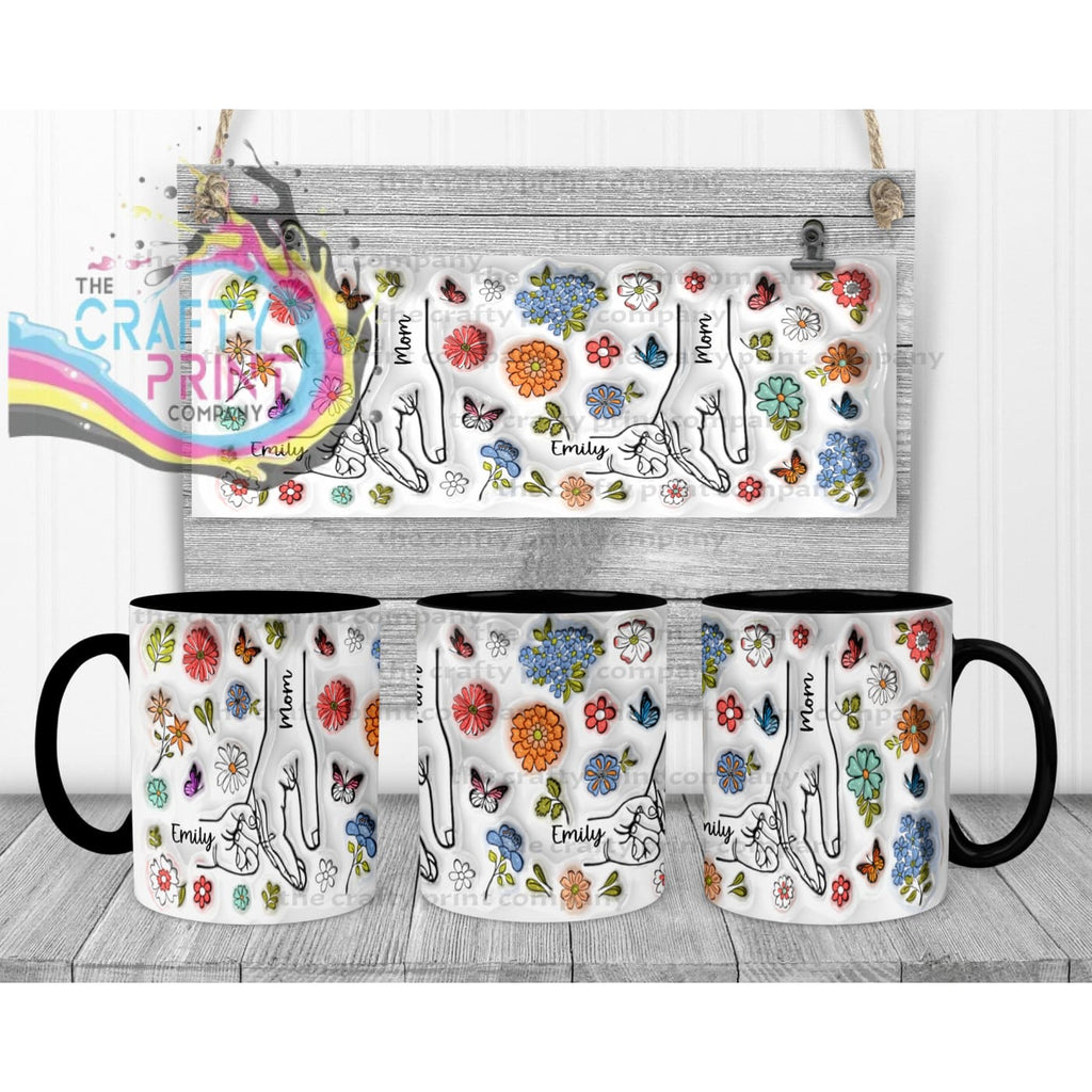 Personalised 3D Floral Mother Daughter or Son Hands Mug