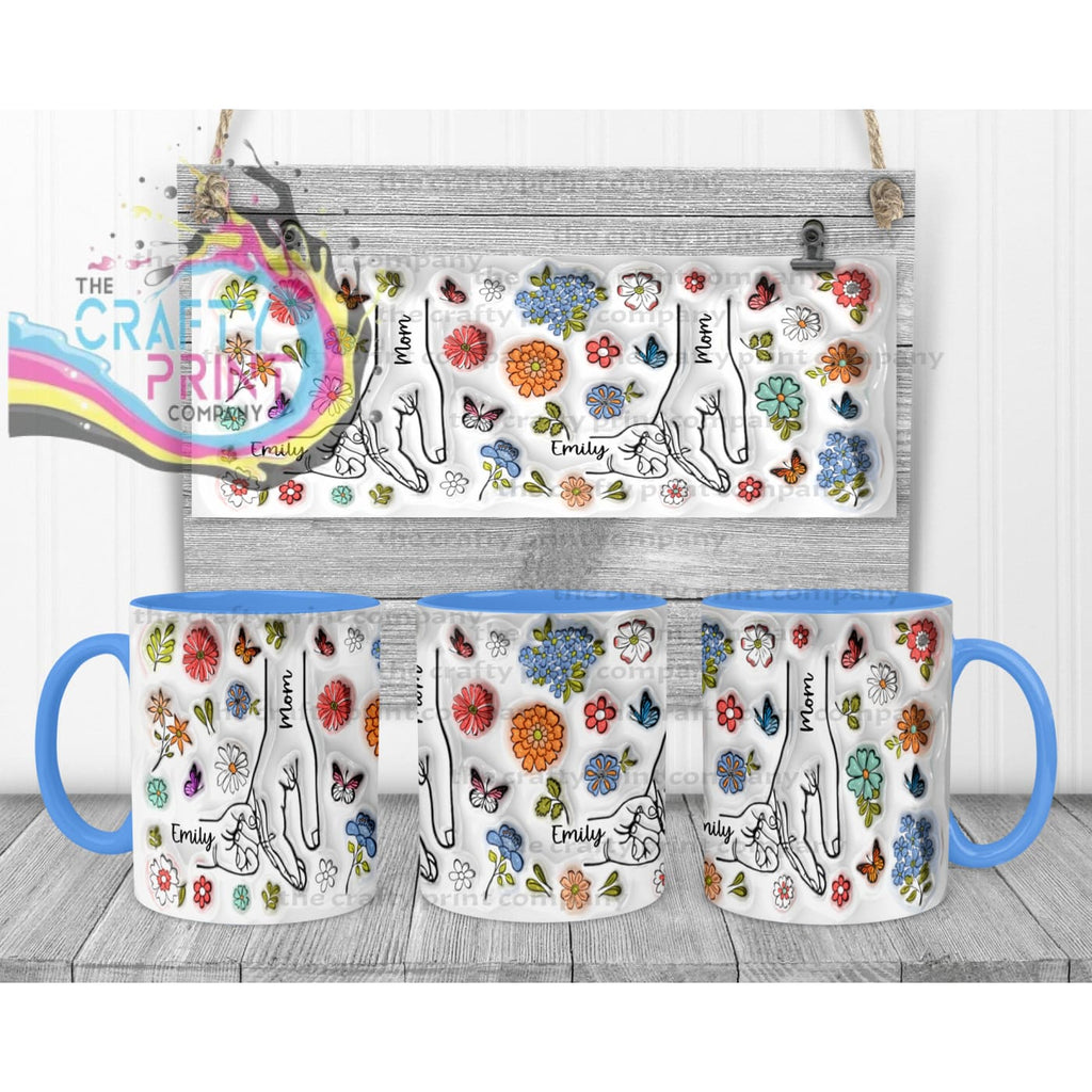 Personalised 3D Floral Mother Daughter or Son Hands Mug
