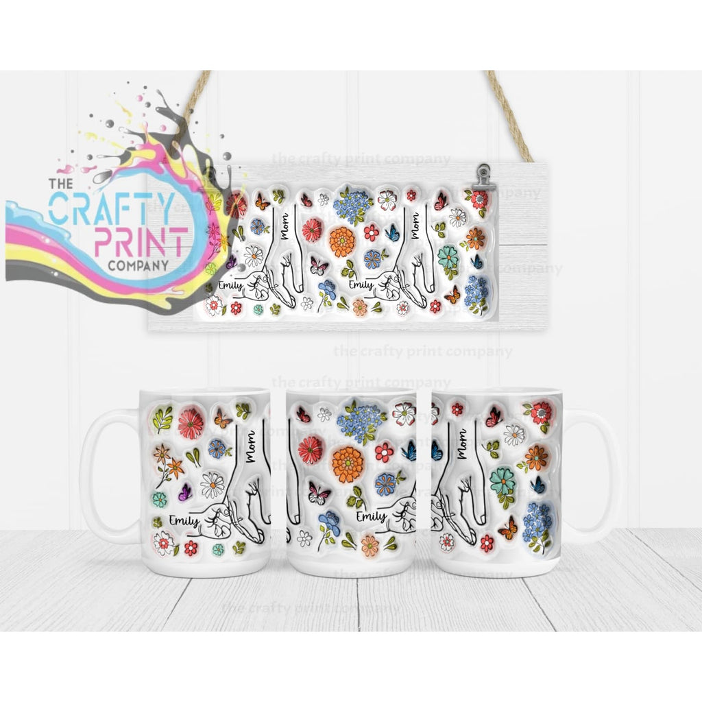 Personalised 3D Floral Mother Daughter or Son Hands Mug