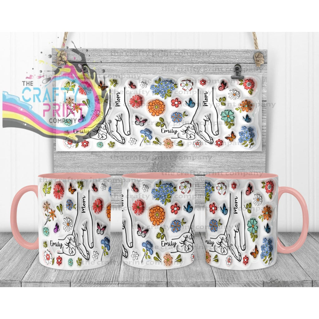 Personalised 3D Floral Mother Daughter or Son Hands Mug