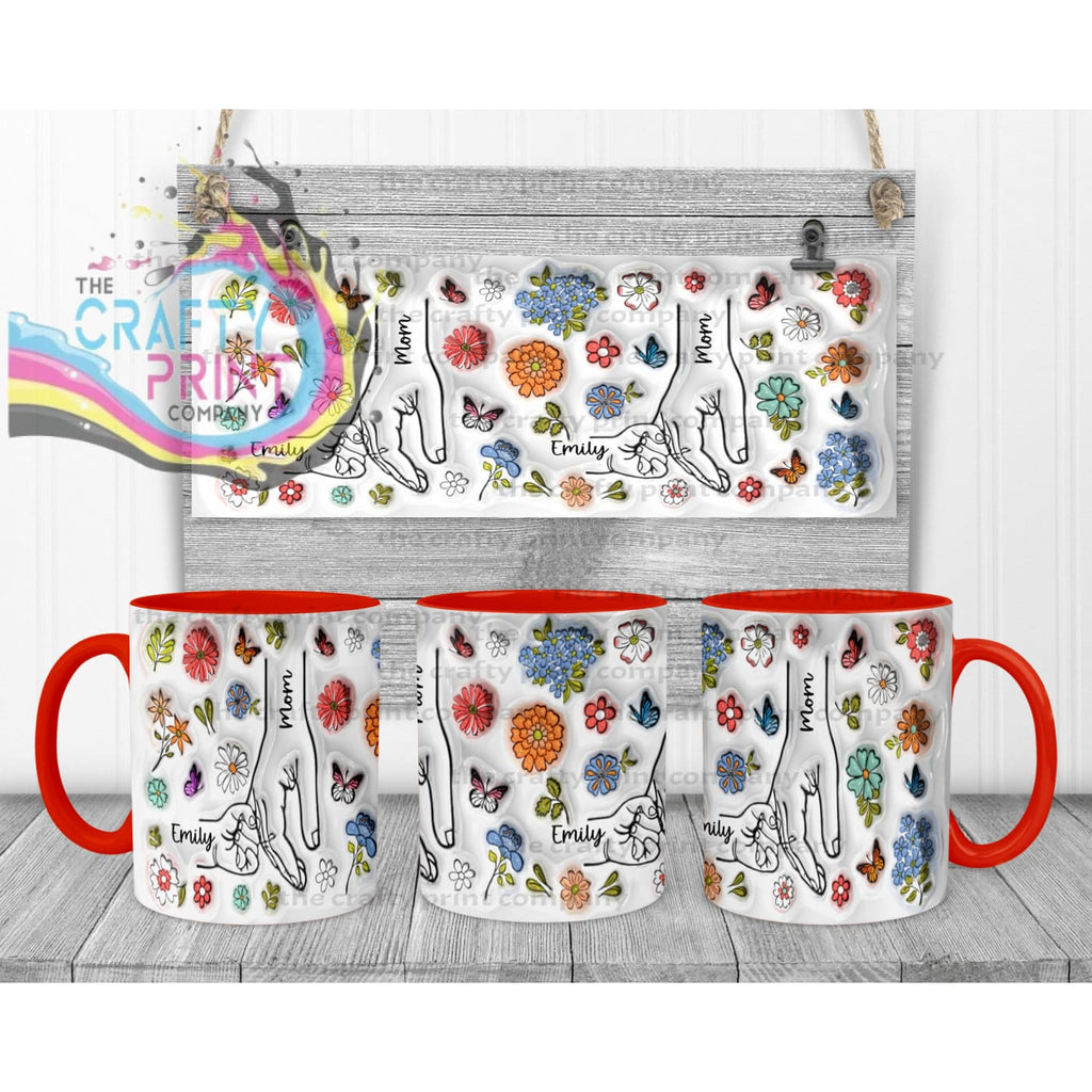 Personalised 3D Floral Mother Daughter or Son Hands Mug