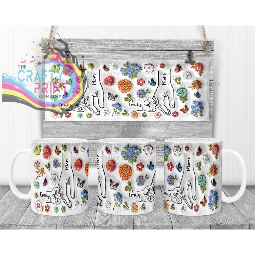 Personalised 3D Floral Mother Daughter or Son Hands Mug