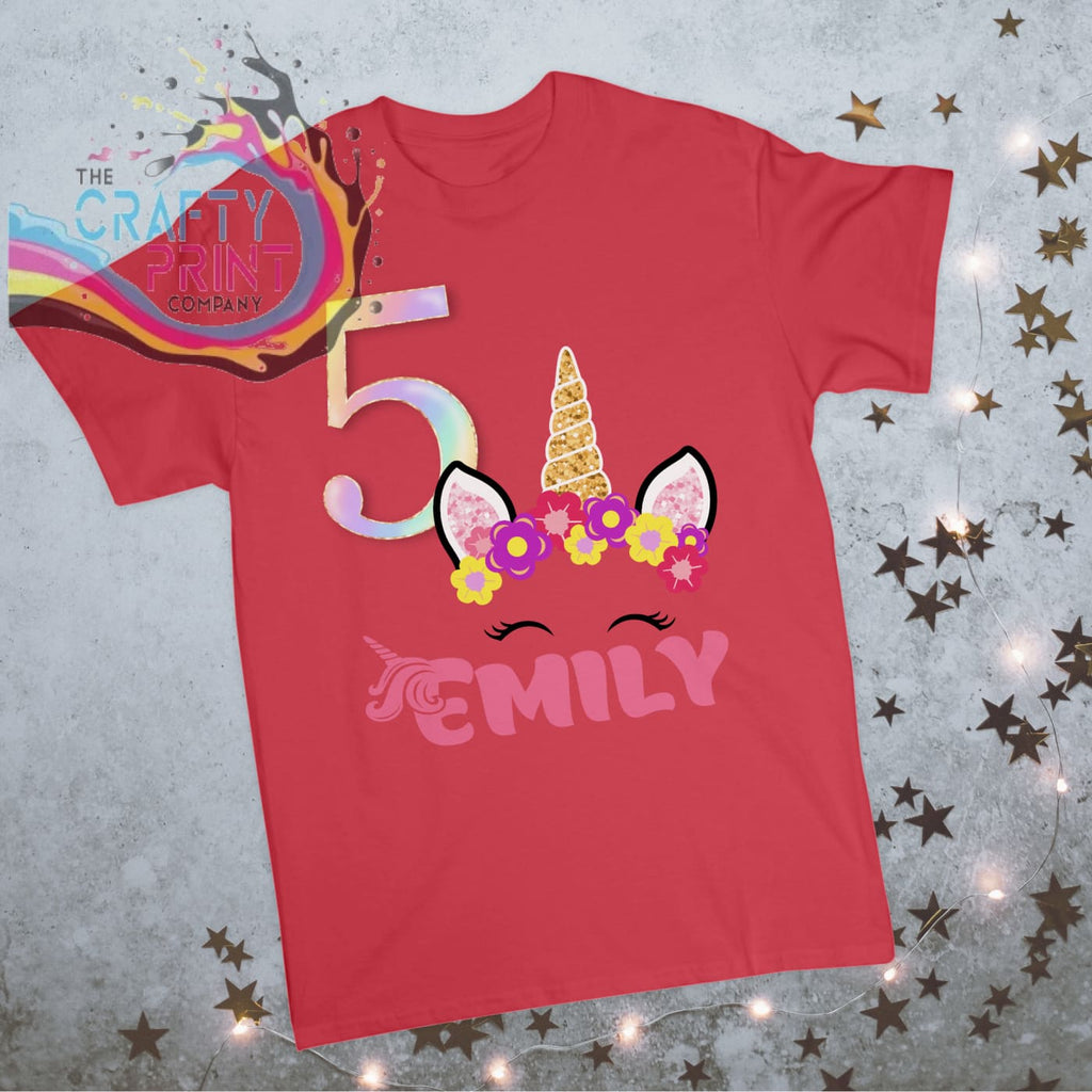 Personalised Birthday Unicorn Face Children’s T-shirt - Red
