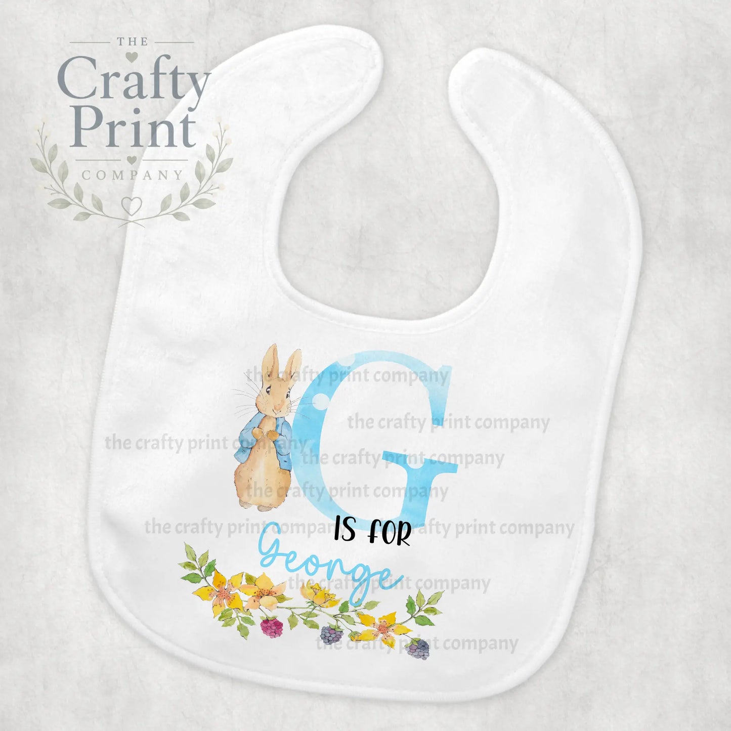 Personalised Blue Initial Rabbit Baby Bib - & Toddler