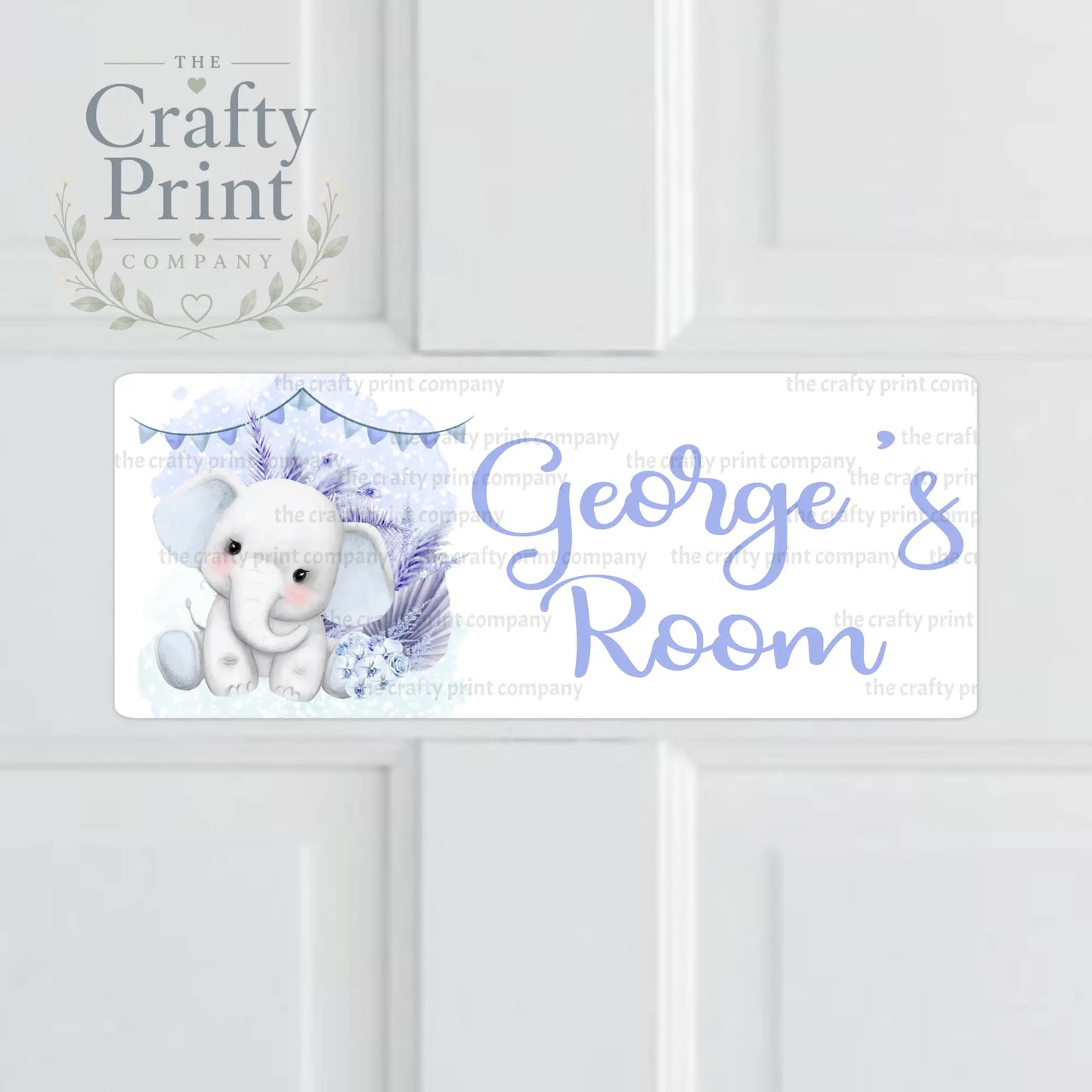 Personalised Boho Elephant Metal Bedroom Door Sign - Blue