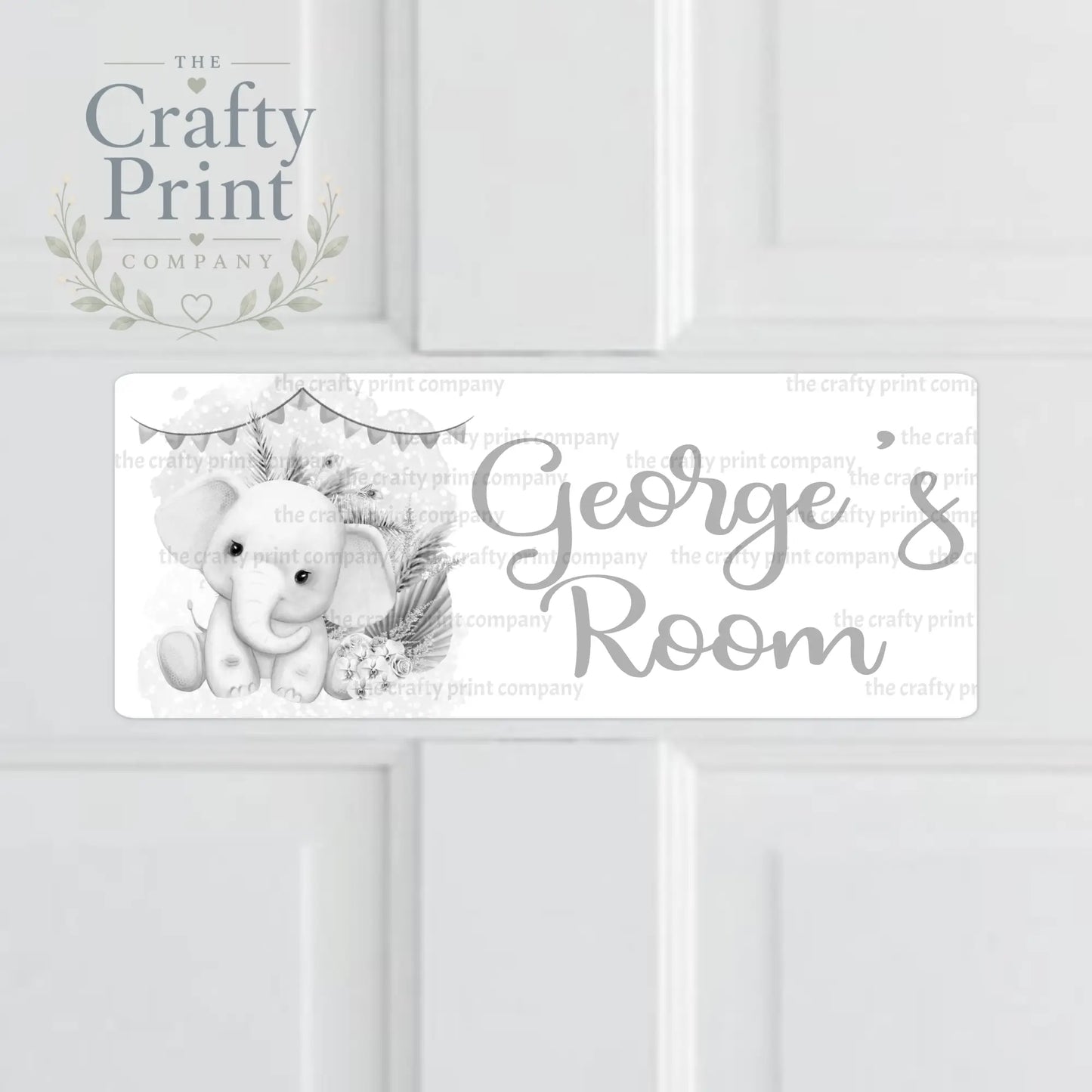 Personalised Boho Elephant Metal Bedroom Door Sign - Grey