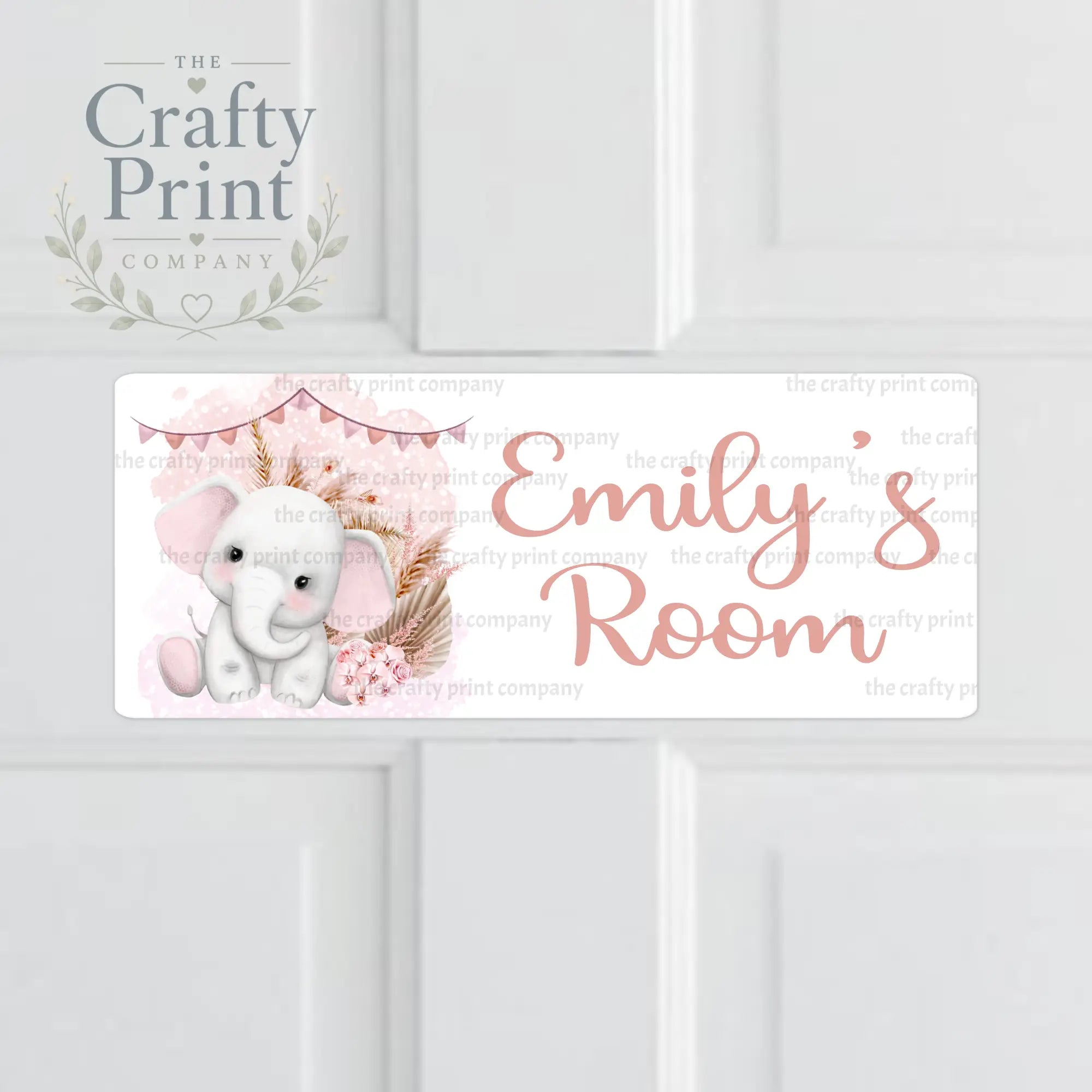 Personalised Boho Elephant Metal Bedroom Door Sign - Pink