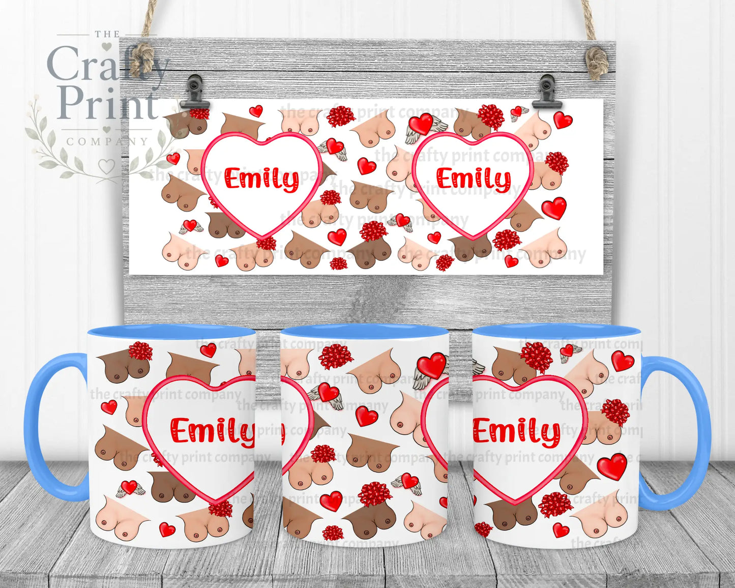 Personalised Boobies Mug - 11oz Ceramic / Blue Handle &