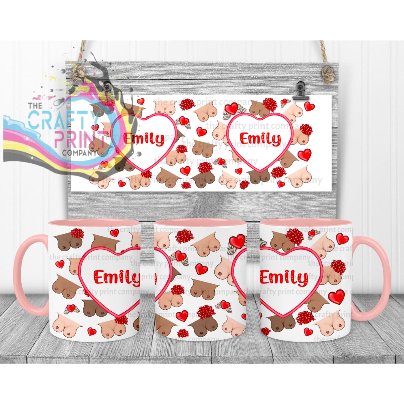 Personalised Boobies Mug - 11oz Ceramic / Pink Handle &