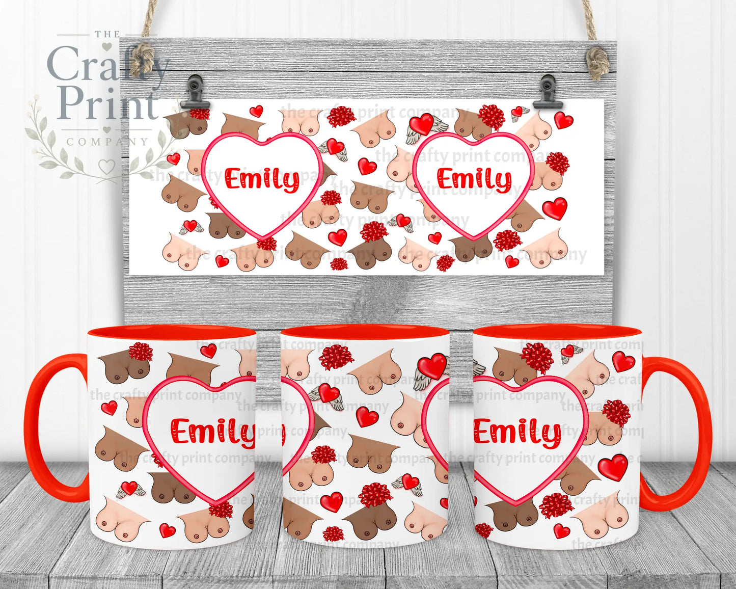 Personalised Boobies Mug - 11oz Ceramic / Red Handle &