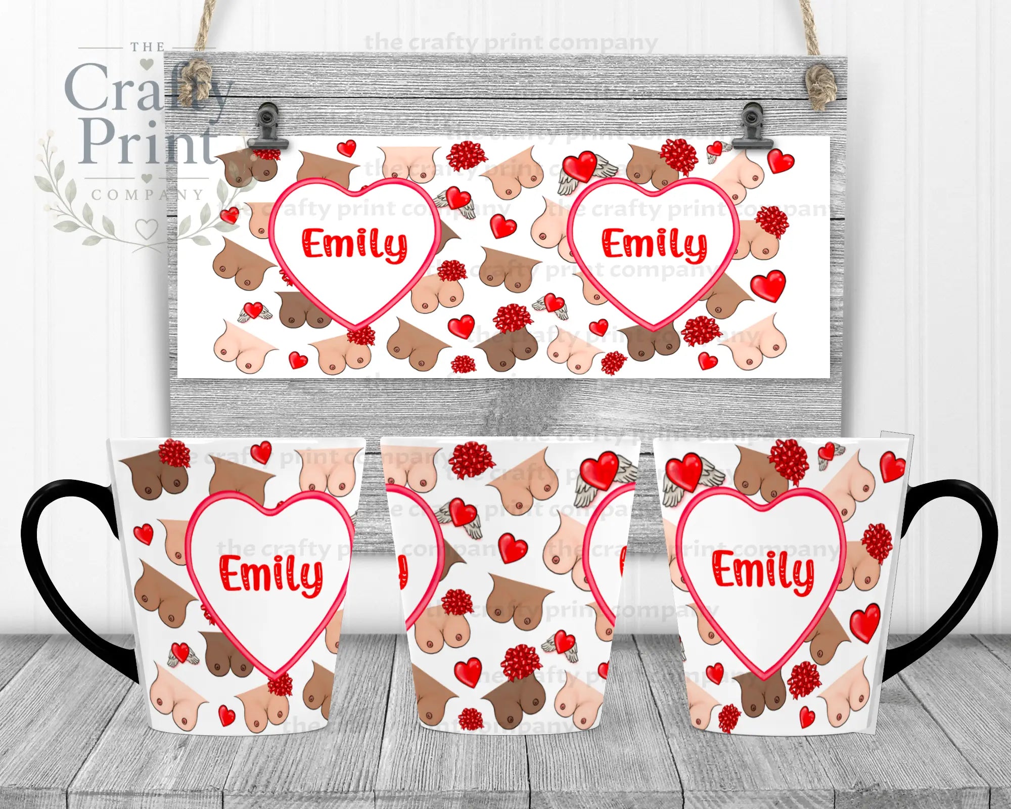 Personalised Boobies Mug - 12oz Latte / Black Handle &