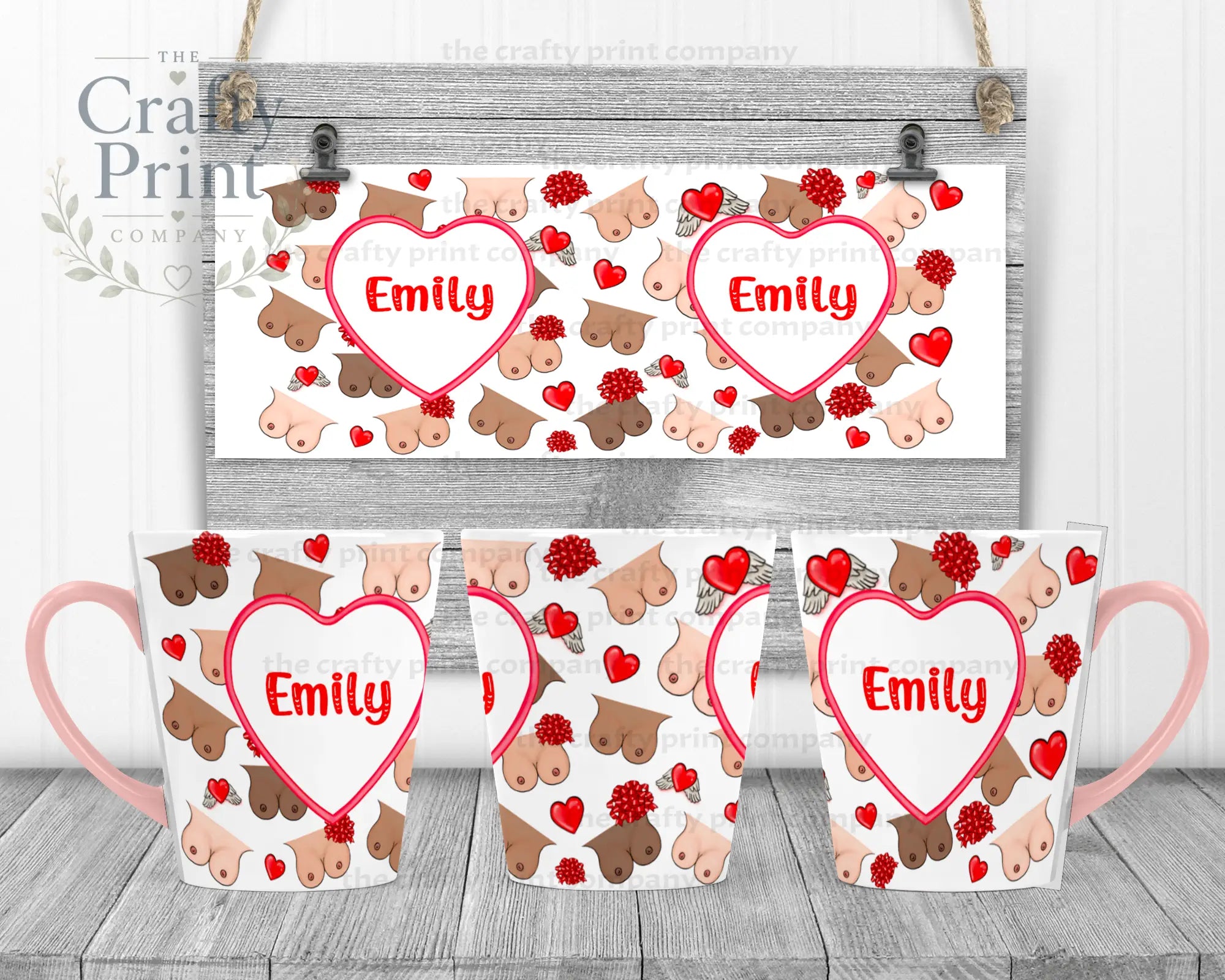 Personalised Boobies Mug - 12oz Latte / Pink Handle & Inner