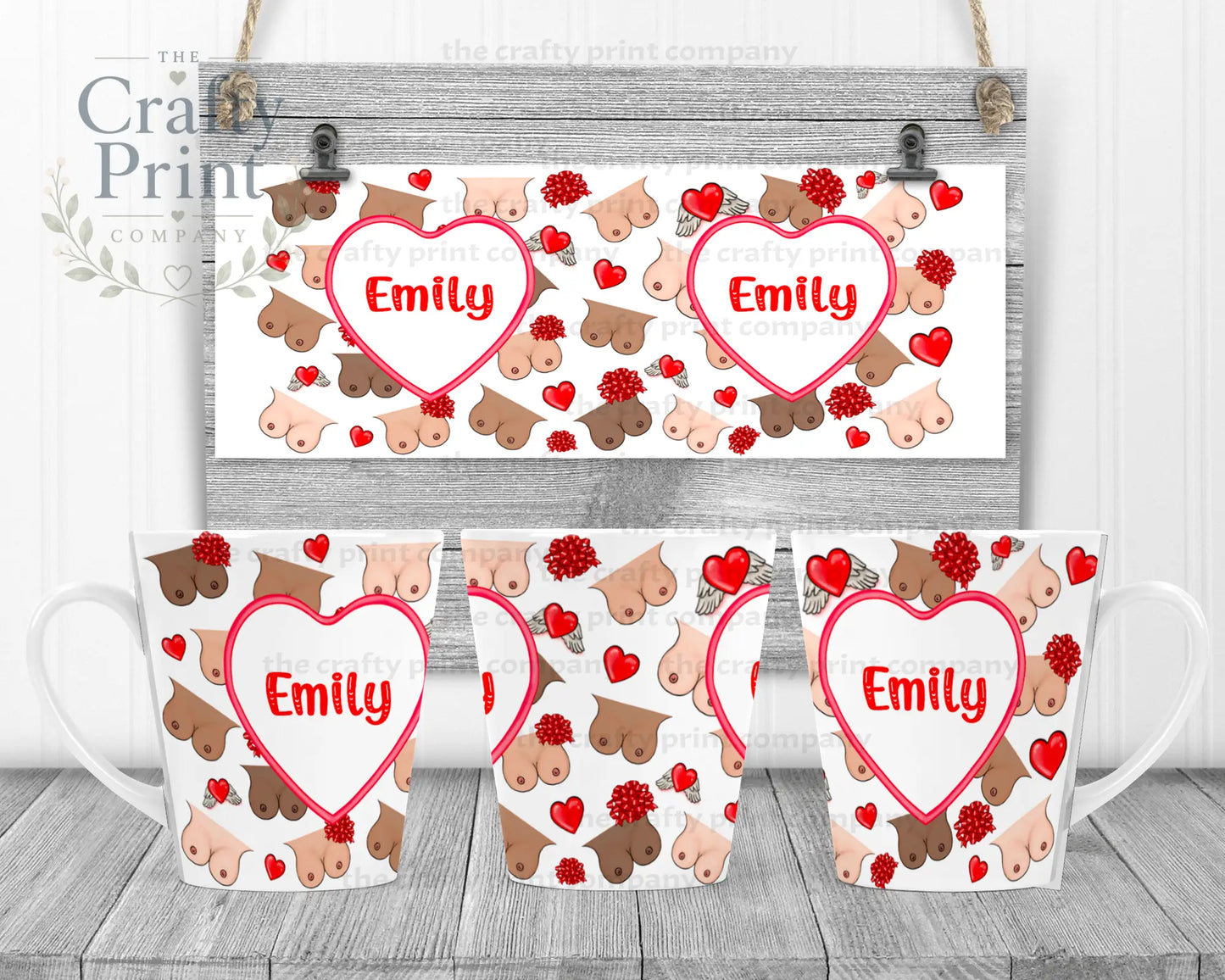 Personalised Boobies Mug - 12oz Latte / White Handle &