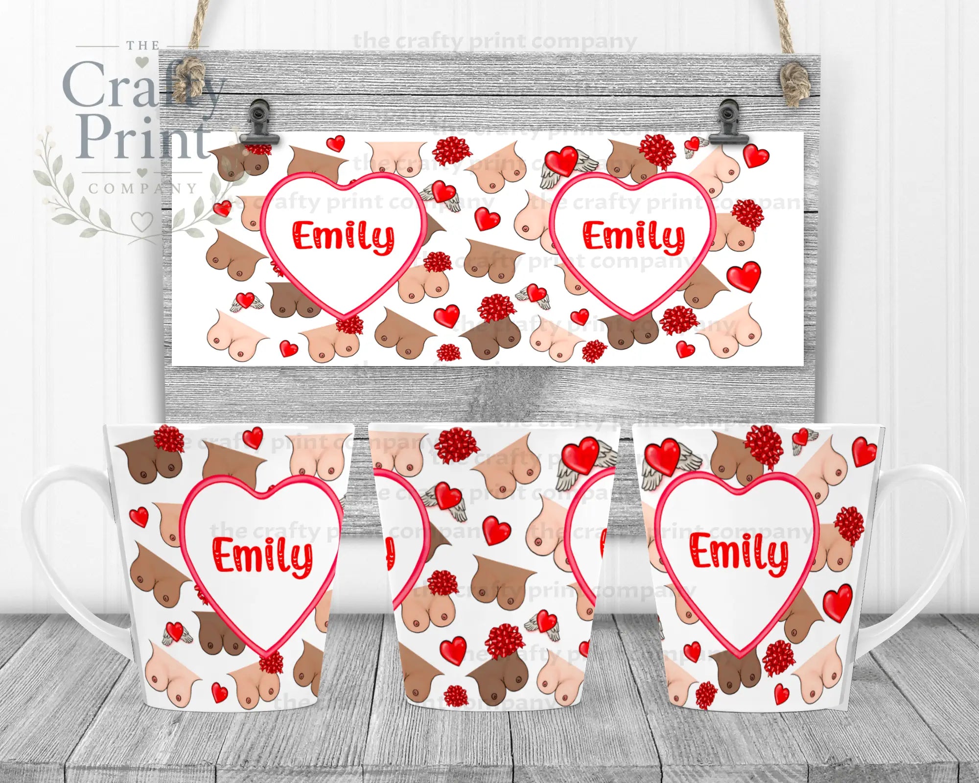 Personalised Boobies Mug - 12oz Latte / White Handle &