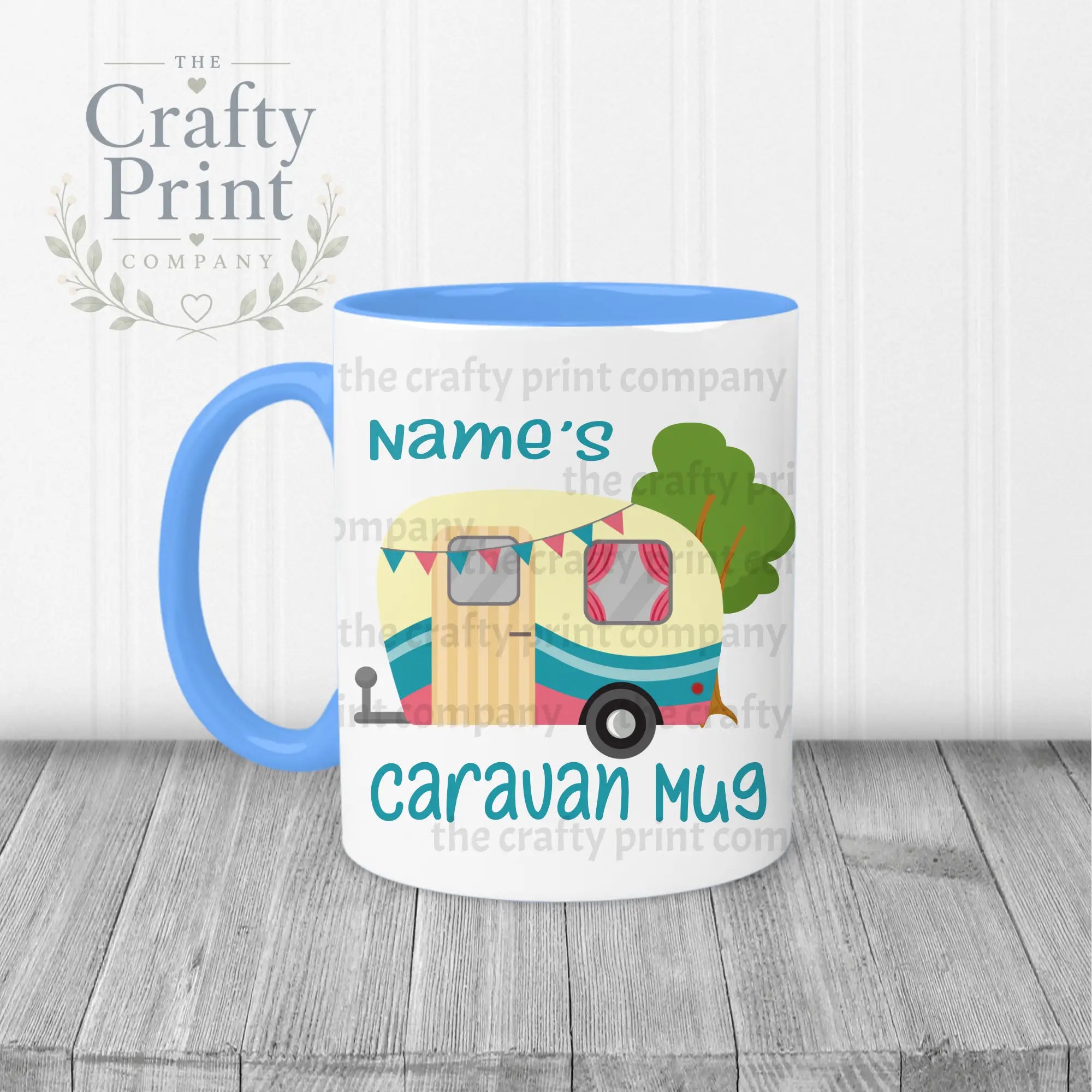 Personalised Caravan Mug - Blue Handle & Inner / Mugs