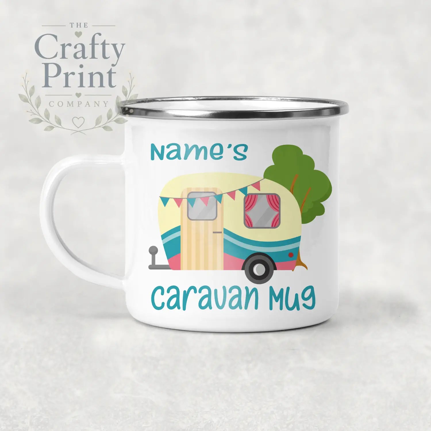 Personalised Caravan Mug - Enamel / Blue - Mugs