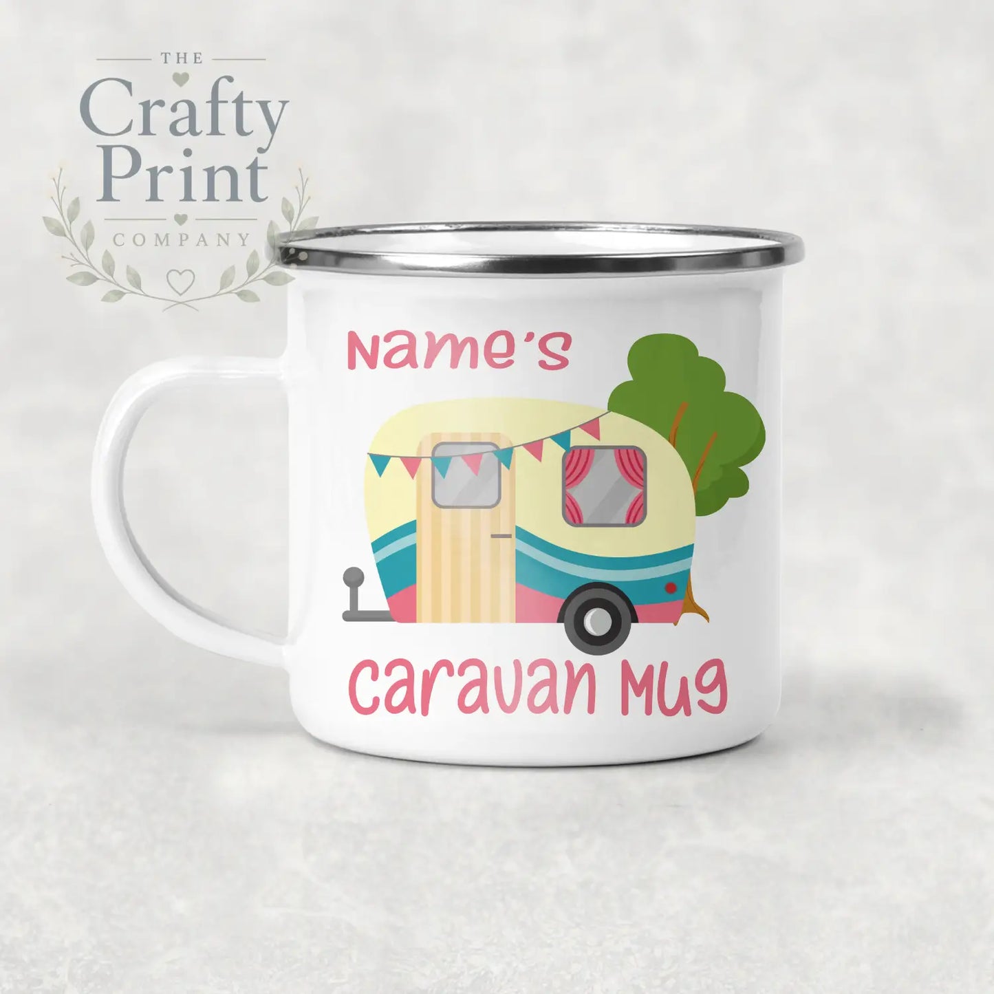 Personalised Caravan Mug - Enamel / Pink - Mugs