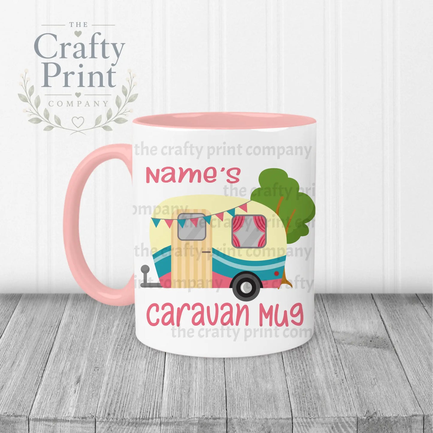Personalised Caravan Mug - Pink Handle & Inner / Mugs