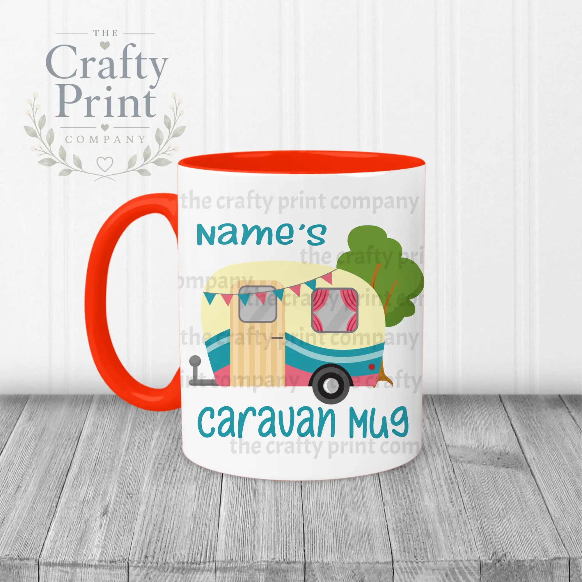 Personalised Caravan Mug - Red Handle & Inner / Blue - Mugs