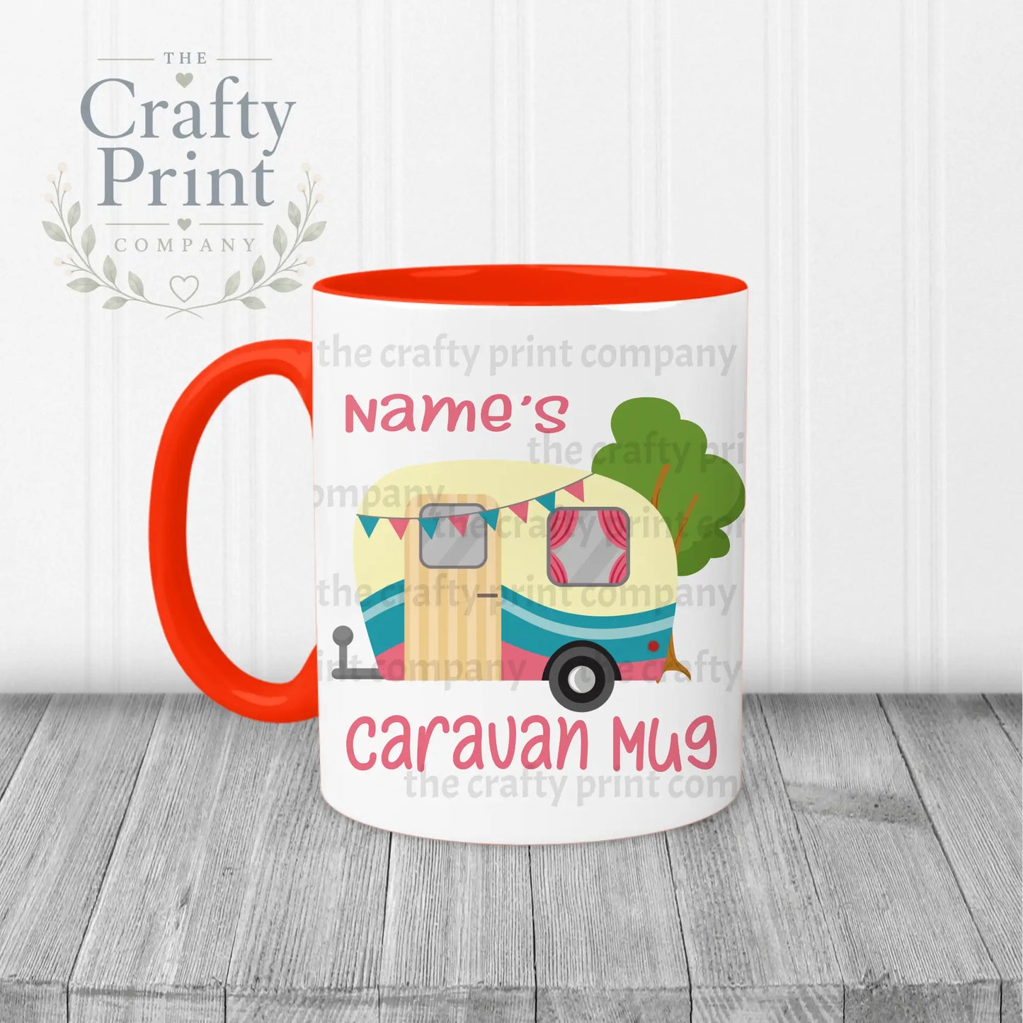 Personalised Caravan Mug - Red Handle & Inner / Pink - Mugs