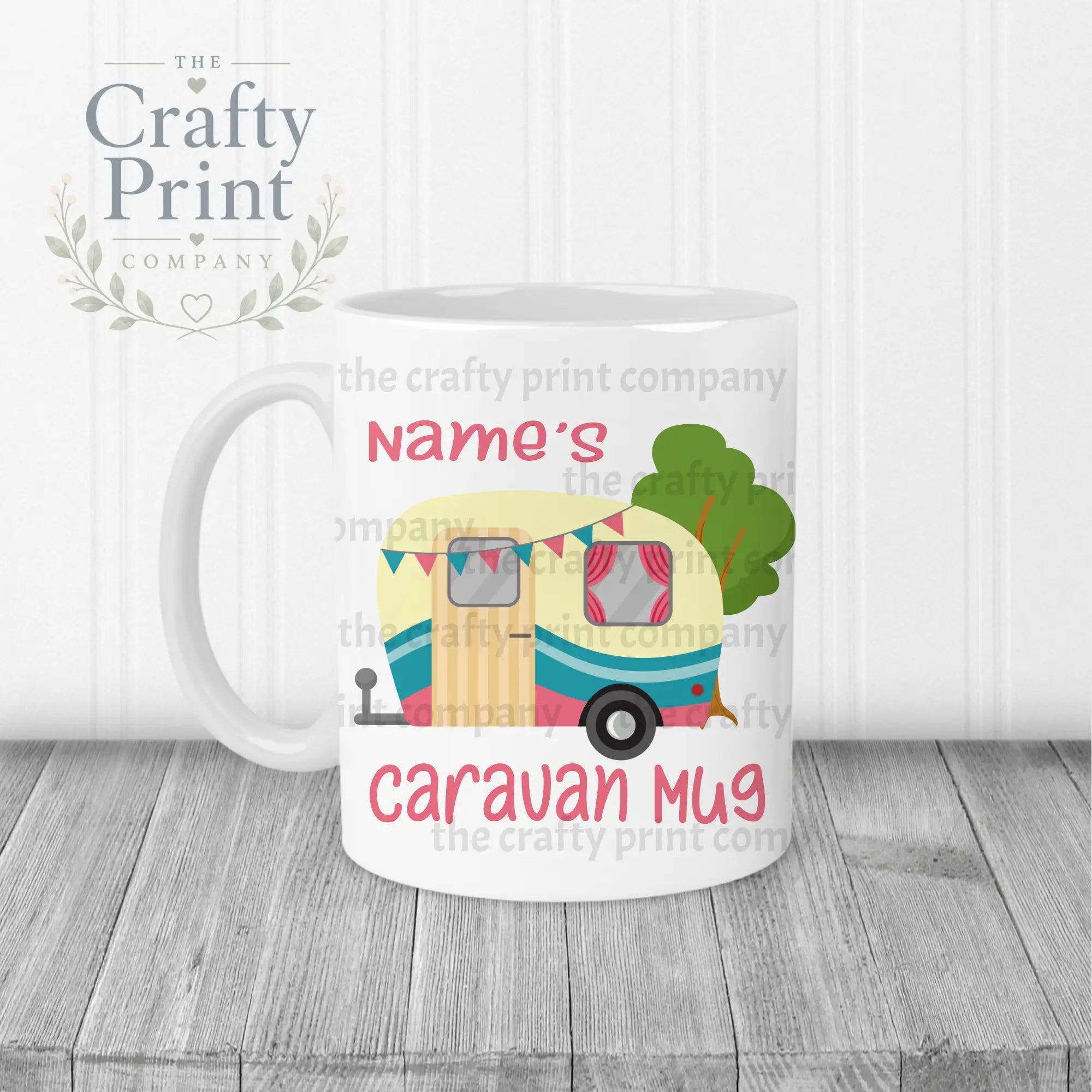 Personalised Caravan Mug - White Handle & Inner / Pink