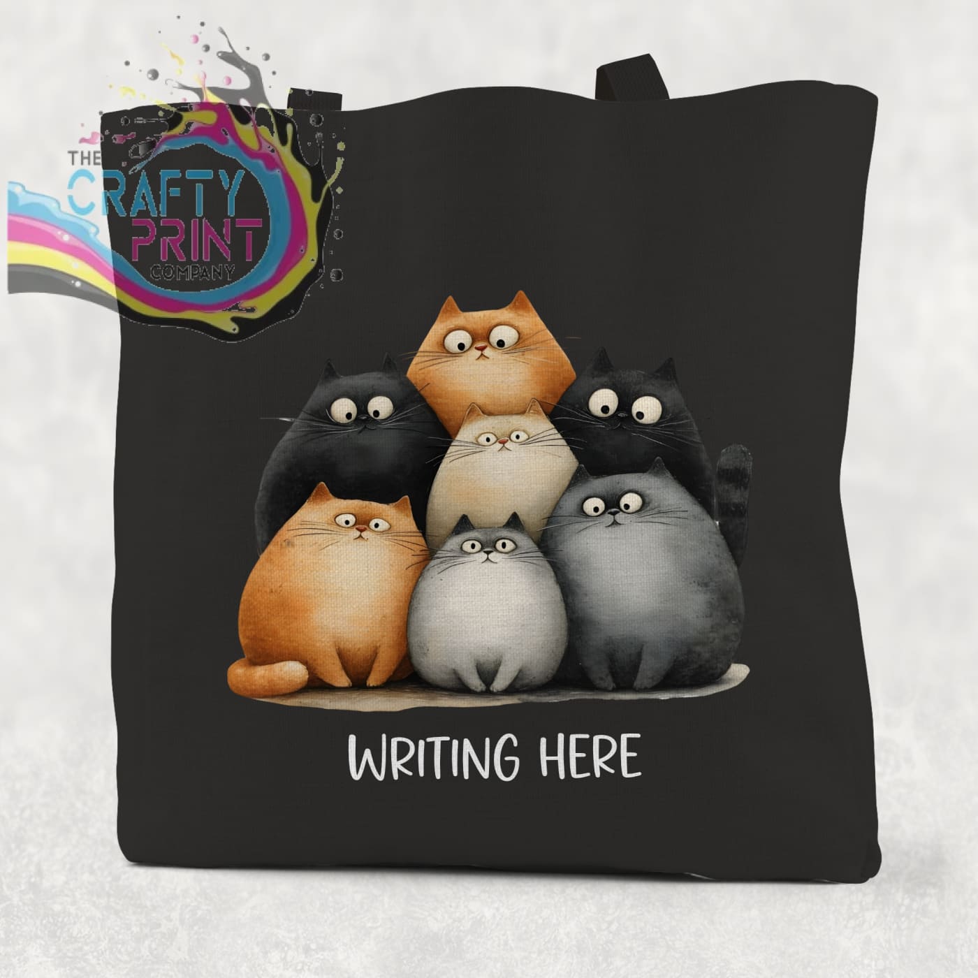 Personalised Cartoon Cats Cotton Re-usable Tote Bag - Black