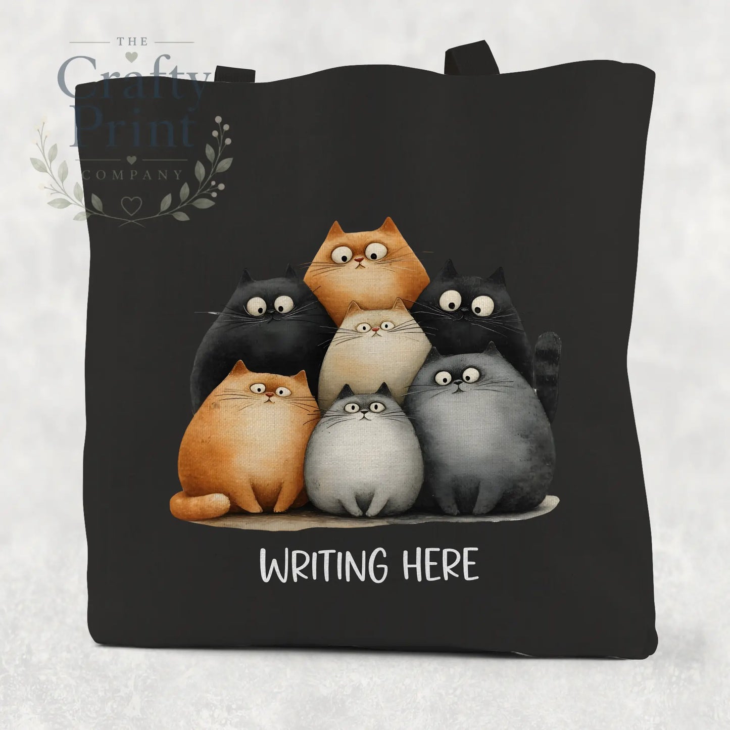 Personalised Cartoon Cats Cotton Re-usable Tote Bag - Black
