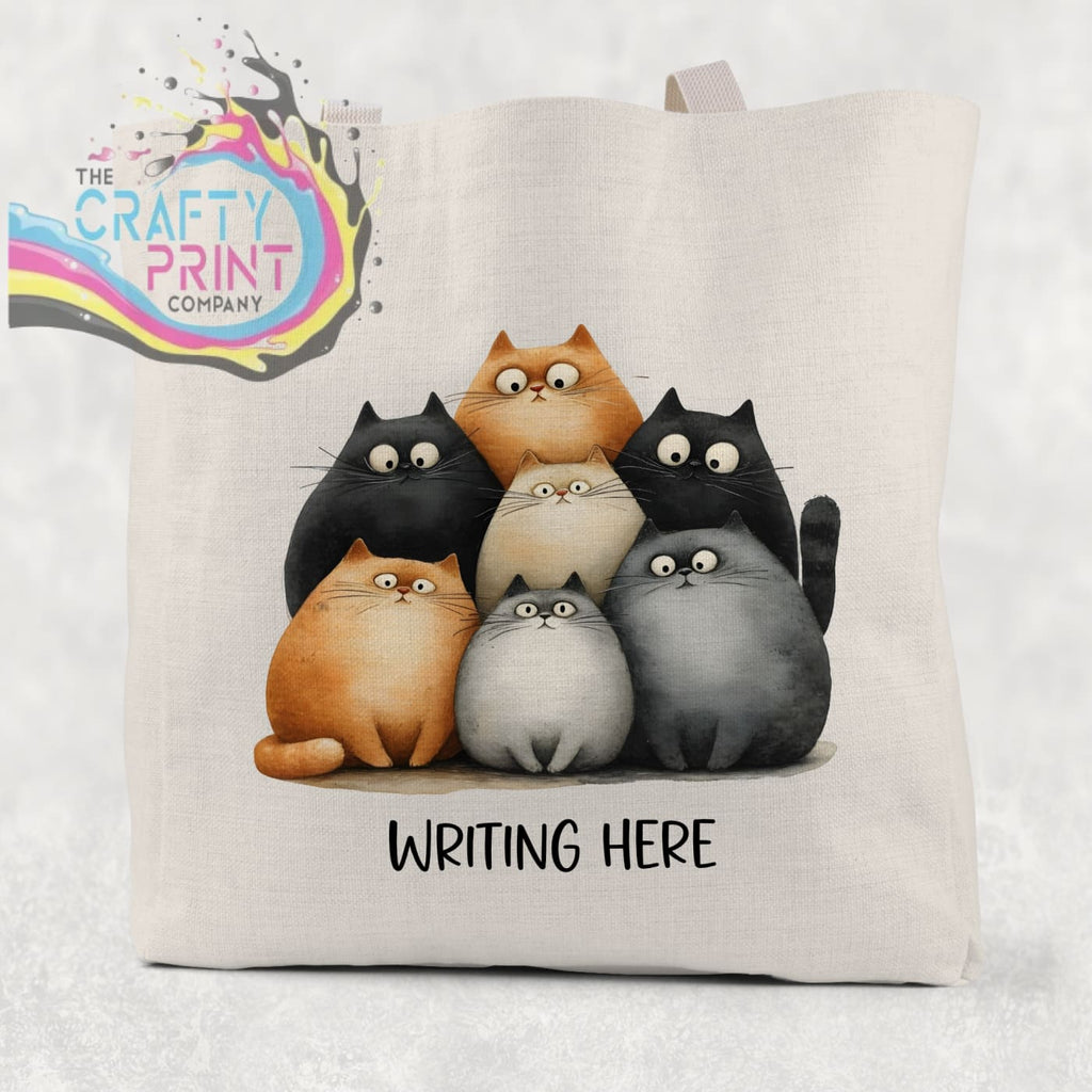 Personalised Cartoon Cats Cotton Re usable Tote Bag Natural