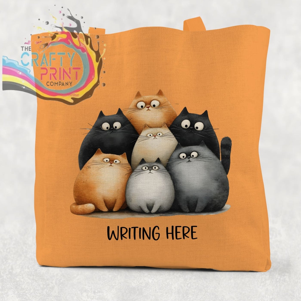 Personalised Cartoon Cats Cotton Re usable Tote Bag Orange
