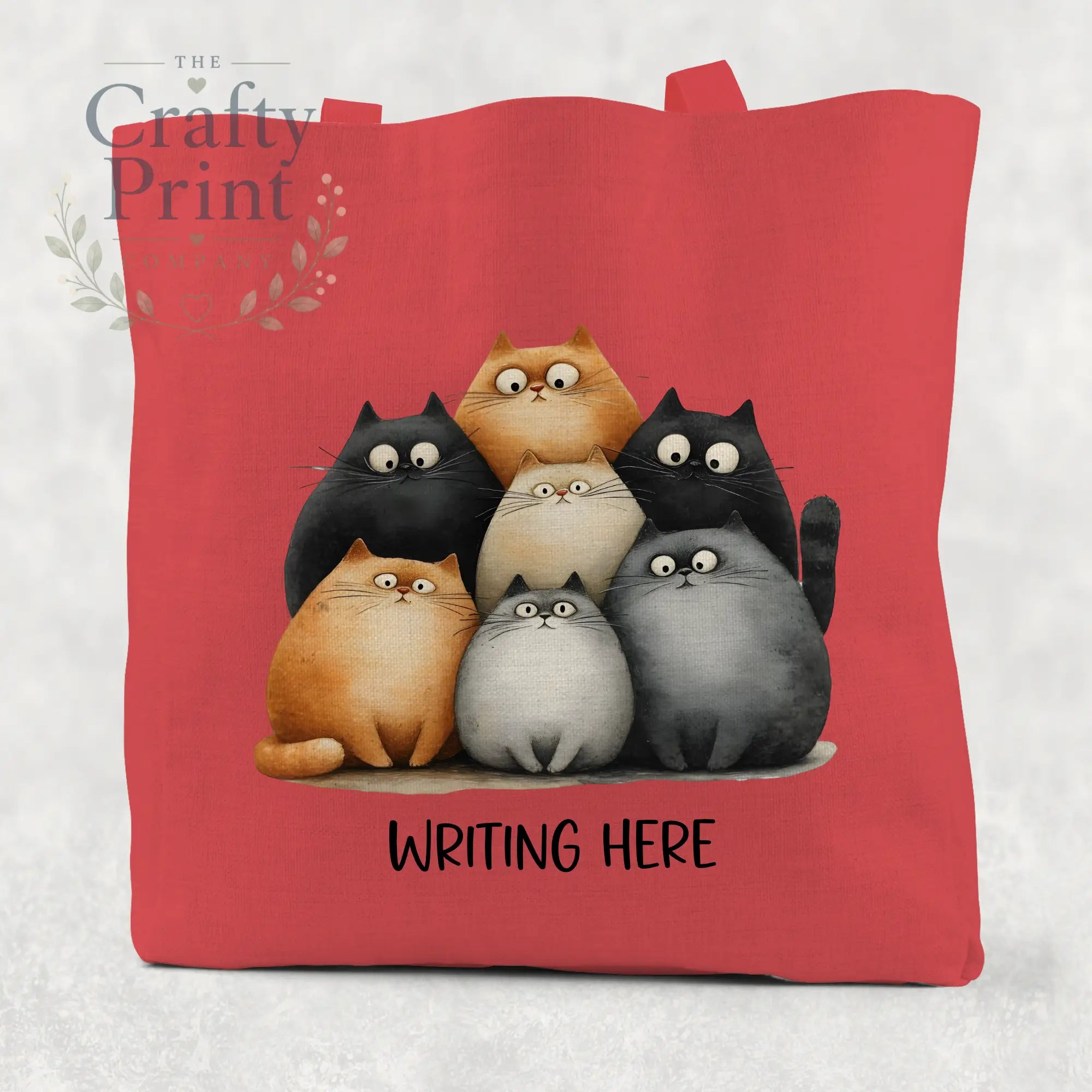 Personalised Cartoon Cats Cotton Re-usable Tote Bag - Red