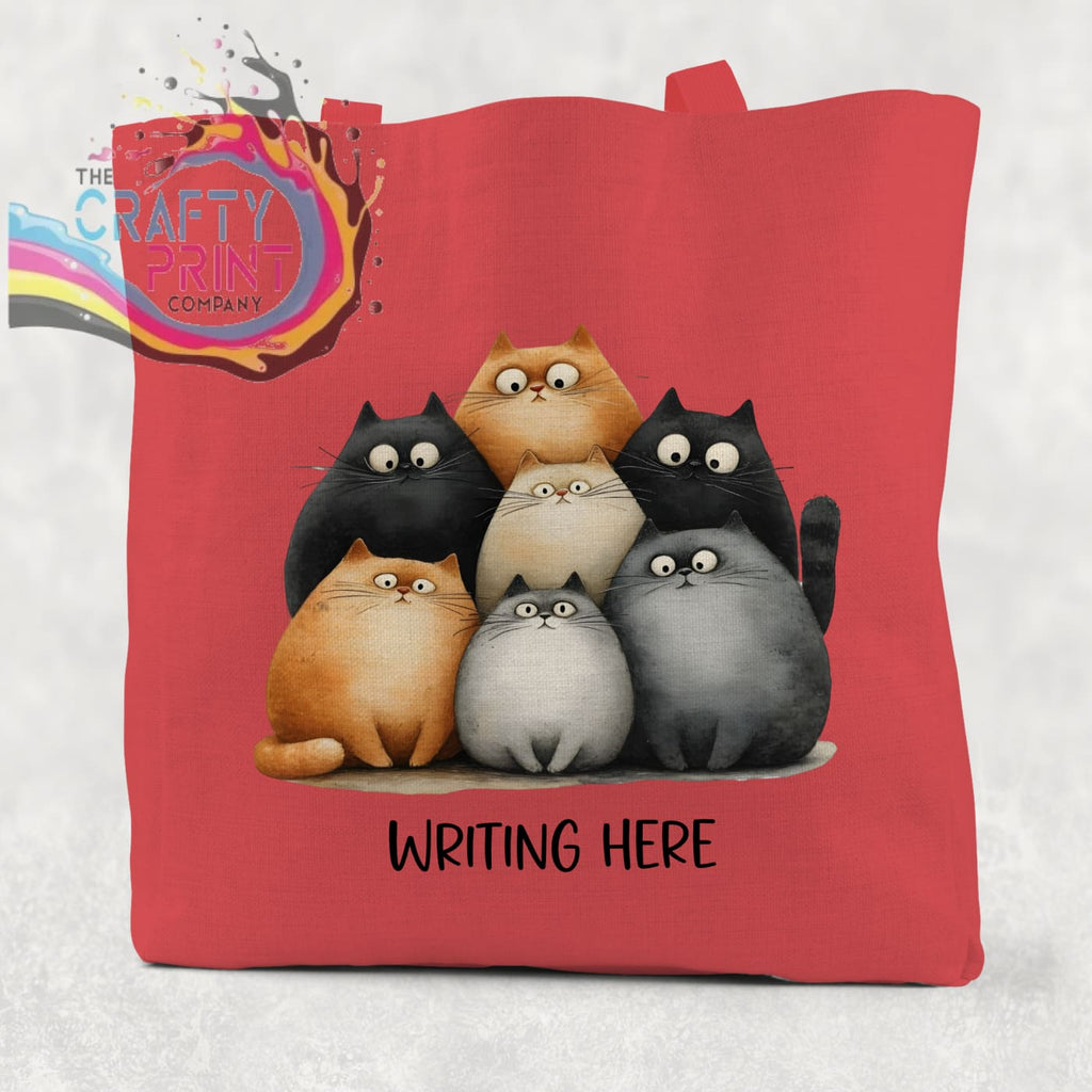 Personalised Cartoon Cats Cotton Re usable Tote Bag Red