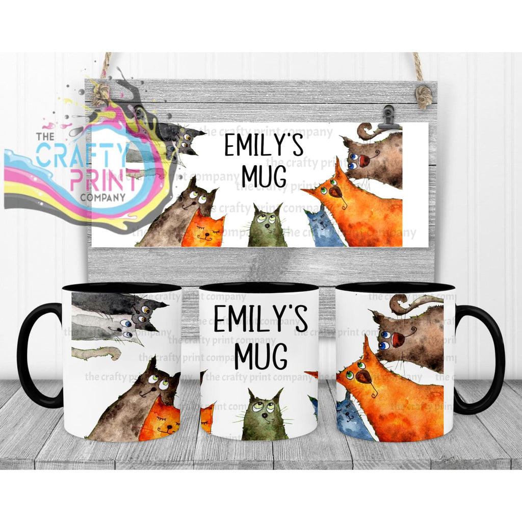 Personalised Cartoon Cats Mug - Black Handle & Inner - Mugs