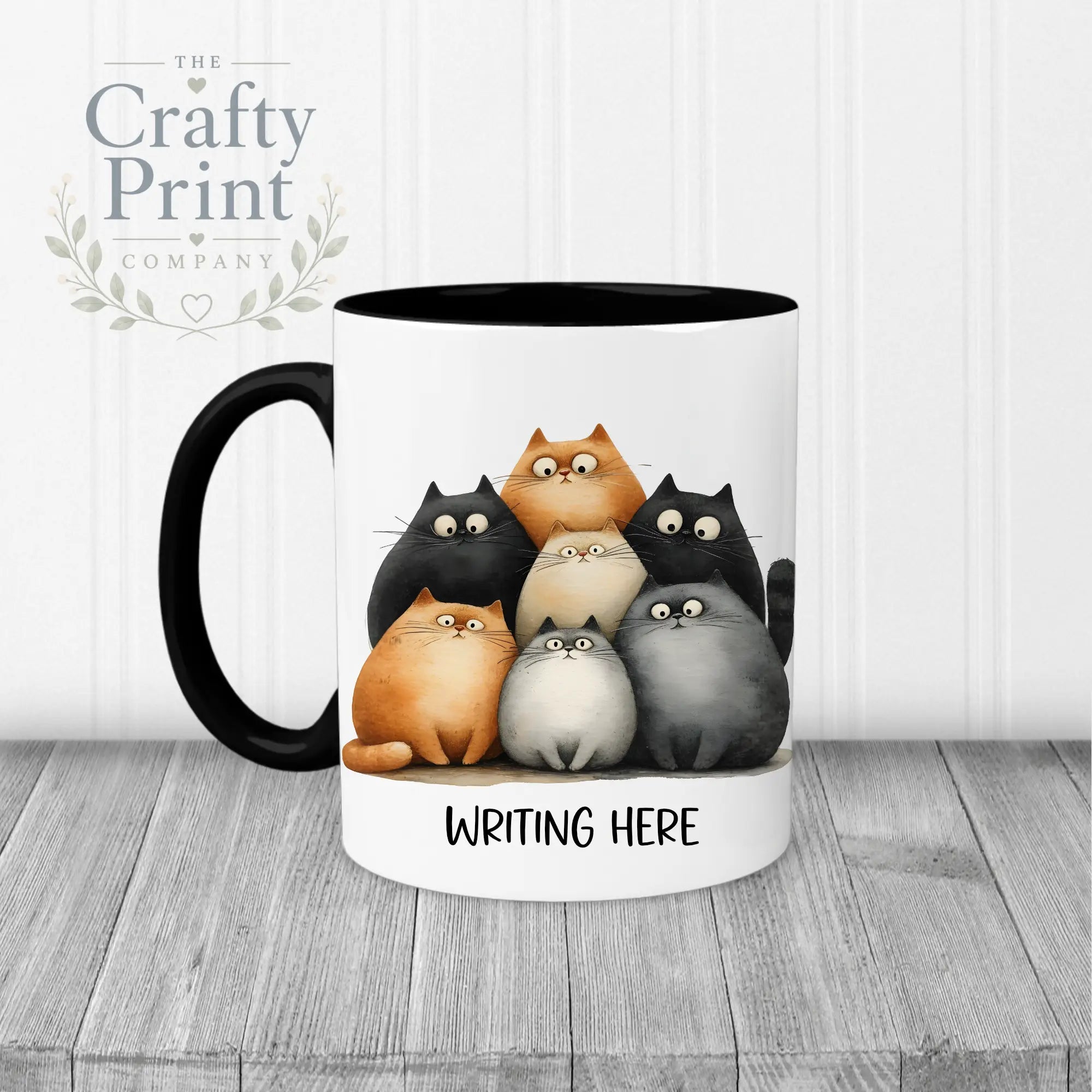 Personalised Cartoon Cats Mug - Black Handle & Inner - Mugs