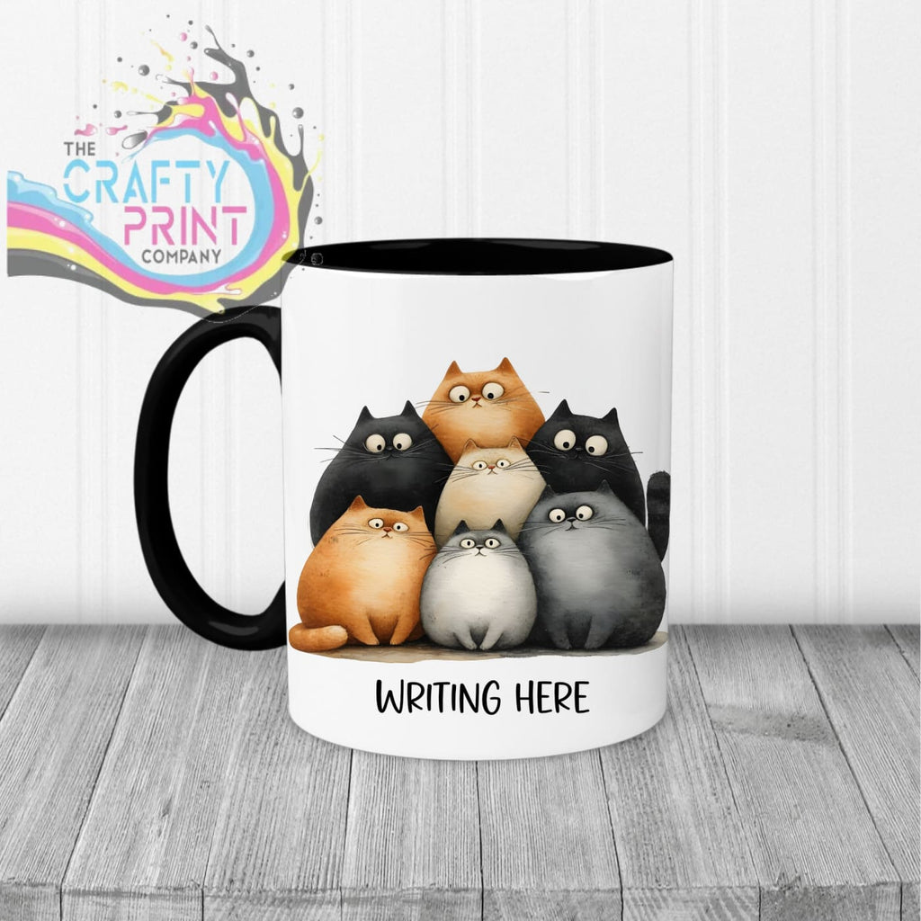Personalised Cartoon Cats Mug Black Handle & Inner Mugs