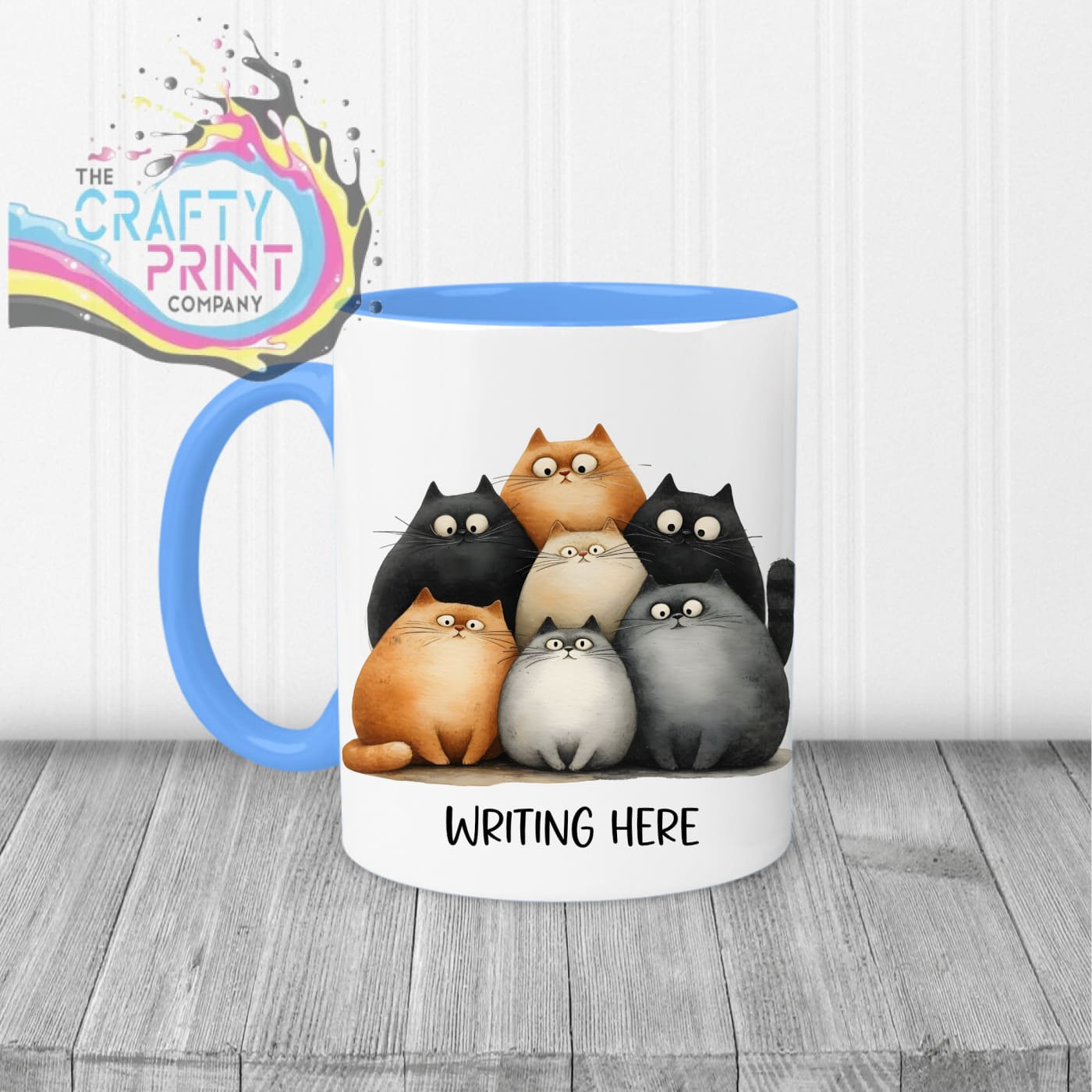 Personalised Cartoon Cats Mug - Blue Handle & Inner - Mugs