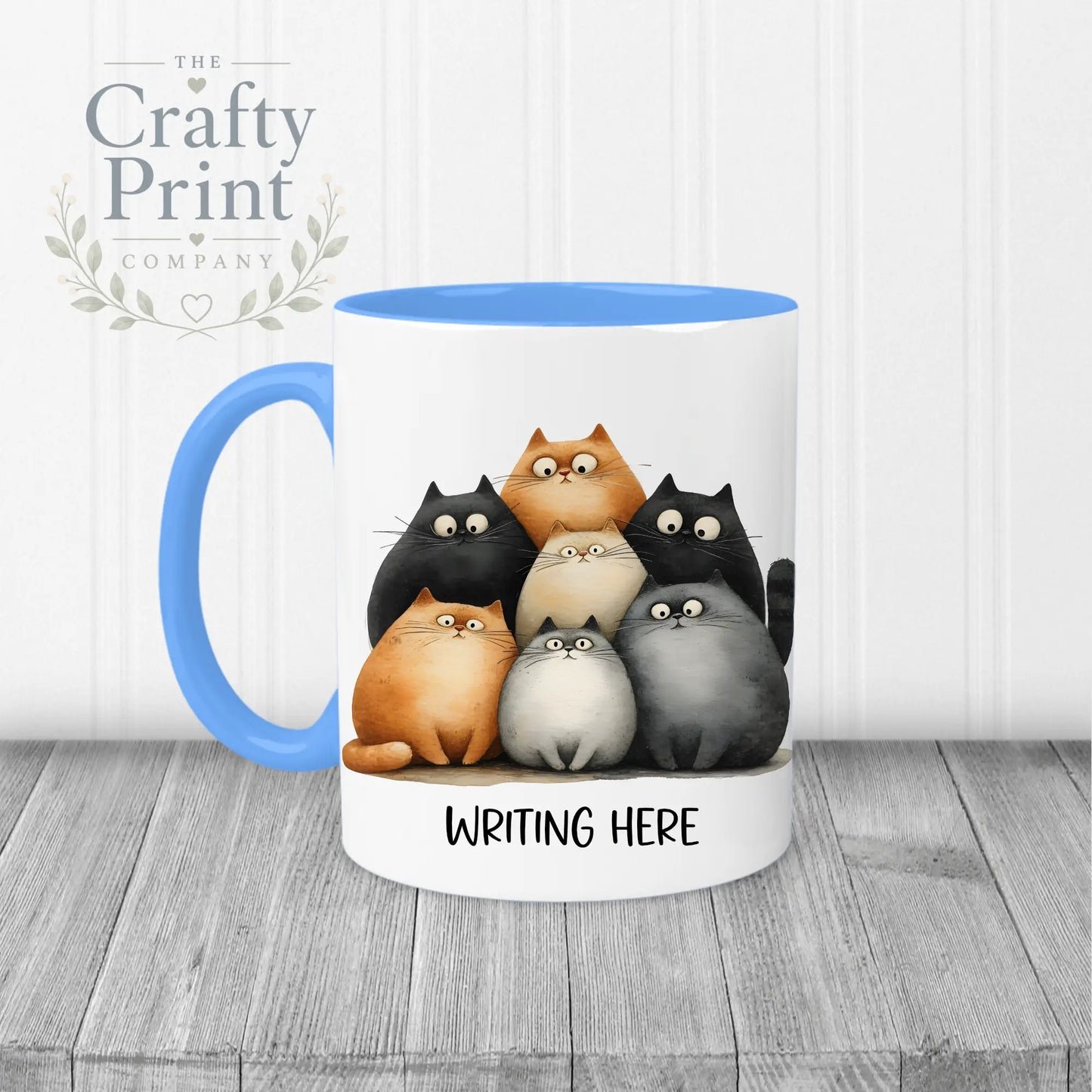 Personalised Cartoon Cats Mug - Blue Handle & Inner - Mugs