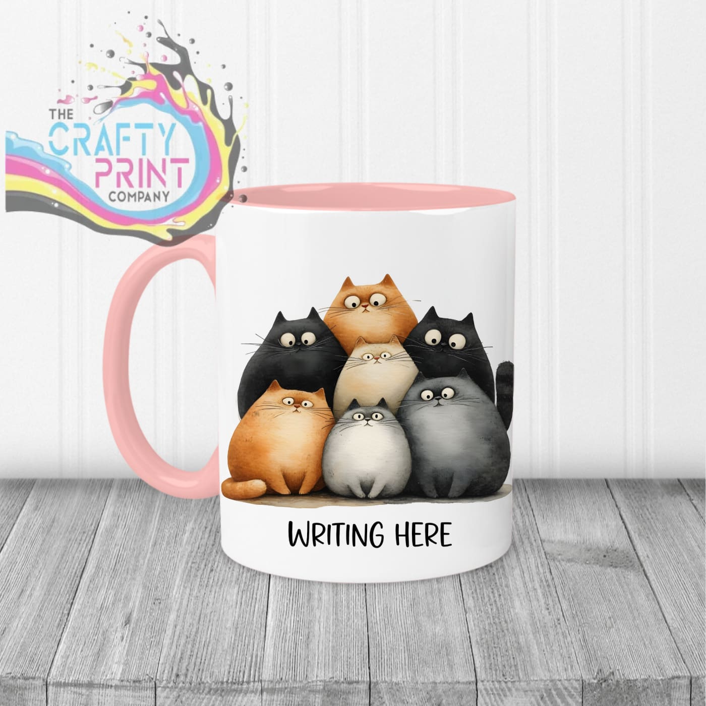 Personalised Cartoon Cats Mug - Pink Handle & Inner - Mugs