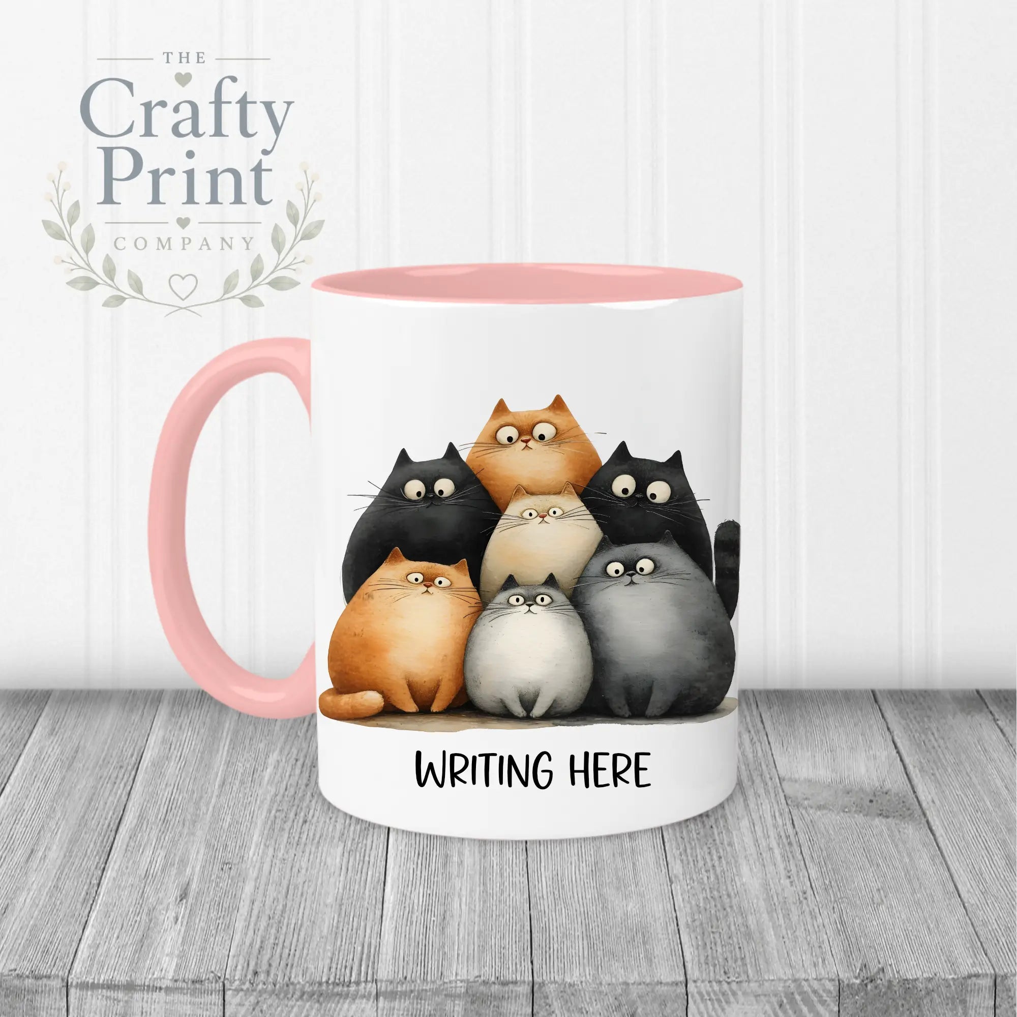 Personalised Cartoon Cats Mug - Pink Handle & Inner - Mugs