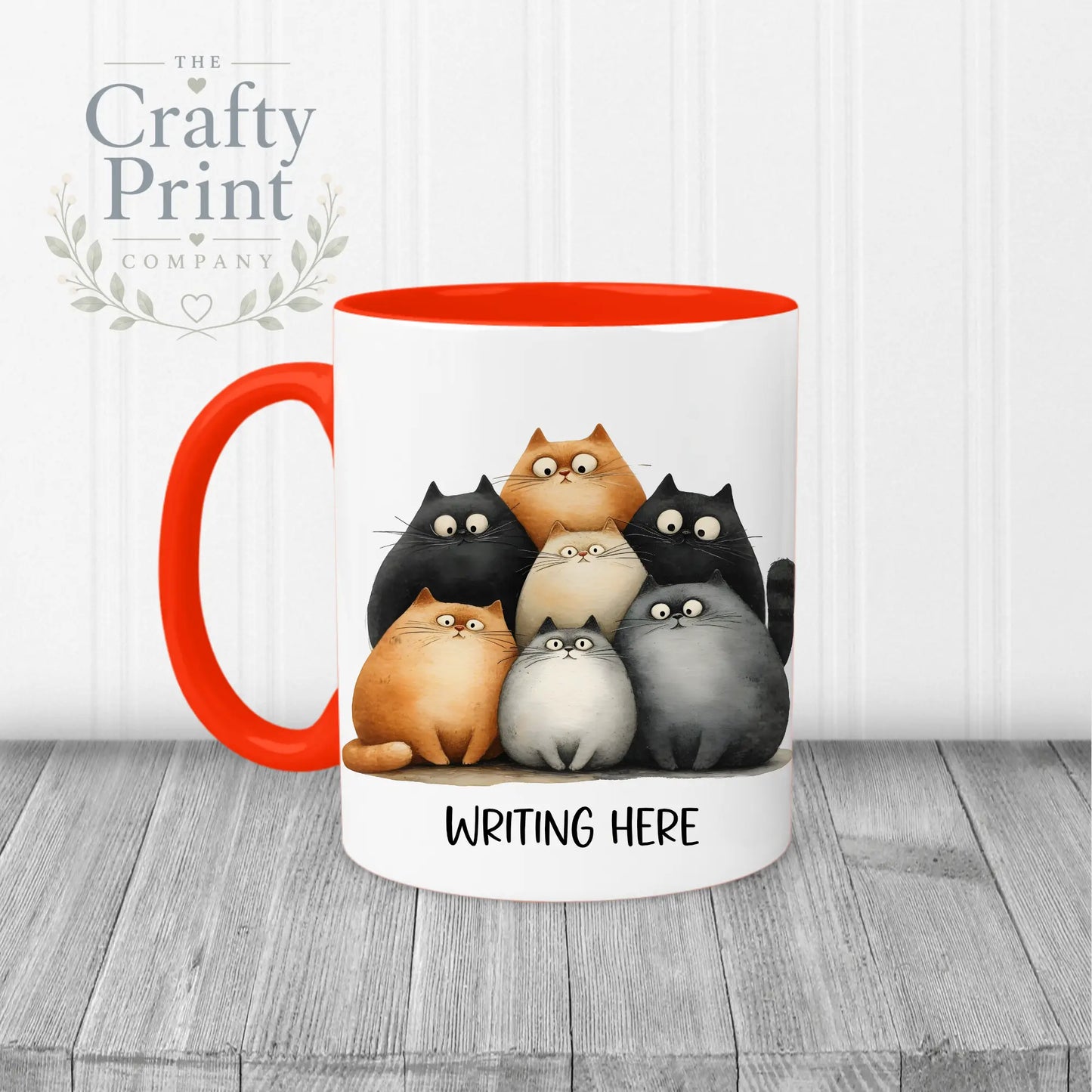 Personalised Cartoon Cats Mug - Red Handle & Inner - Mugs